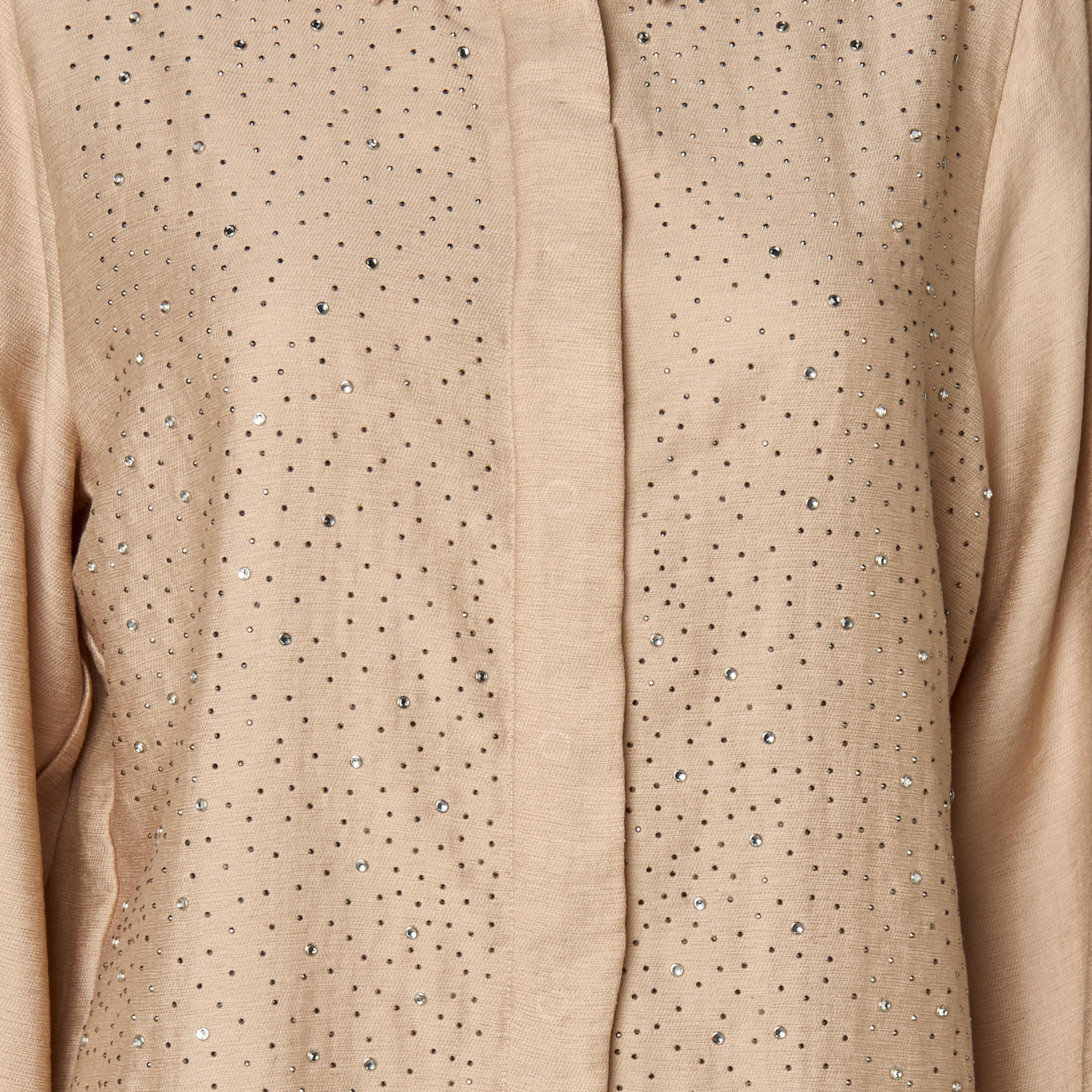 Relaxed Fit Linen Blend Shirt with Stud Embellishment-women-clothing-shirtsandblouses-shirts-image-2