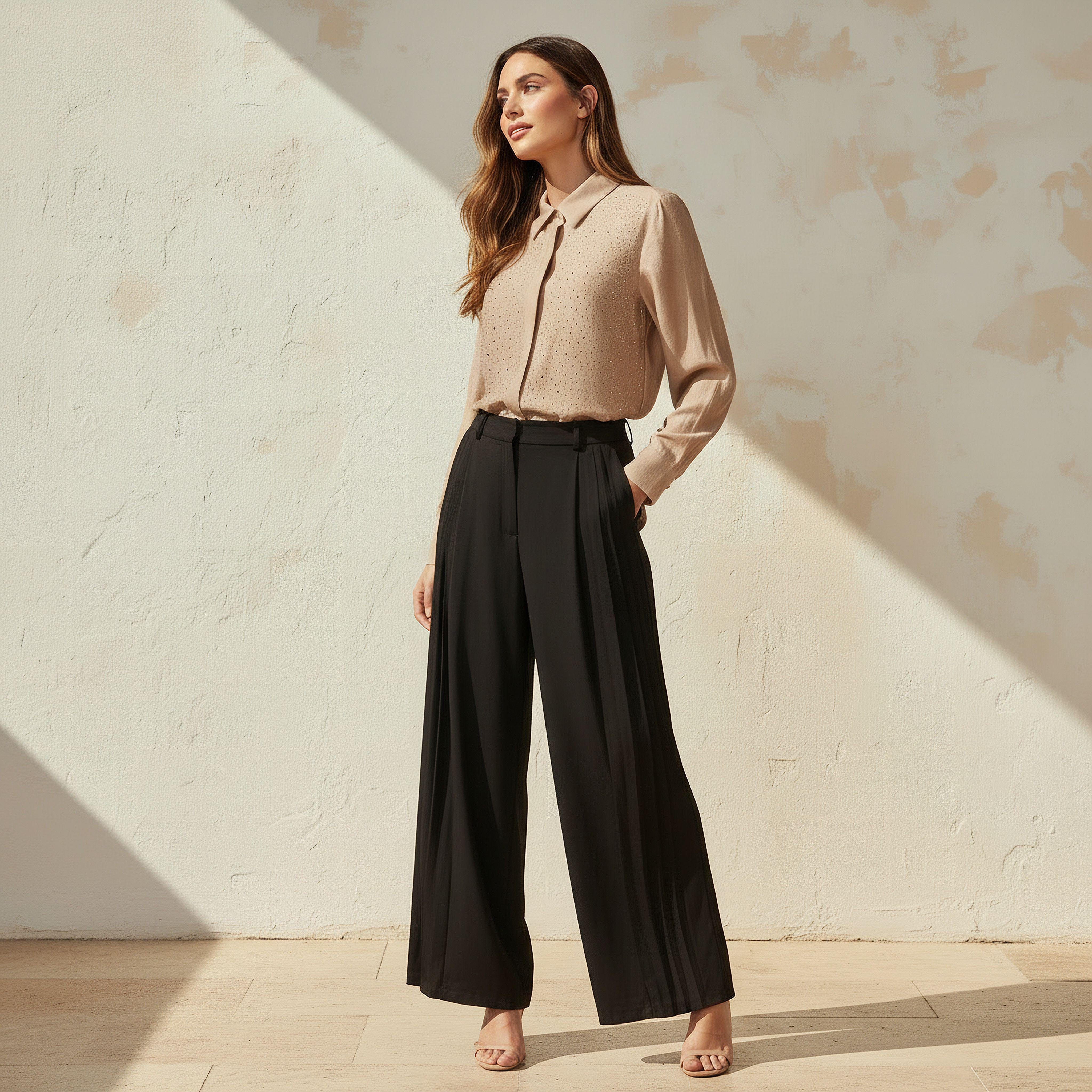 Relaxed Fit Linen Blend Shirt with Stud Embellishment-women-clothing-shirtsandblouses-shirts-image-3