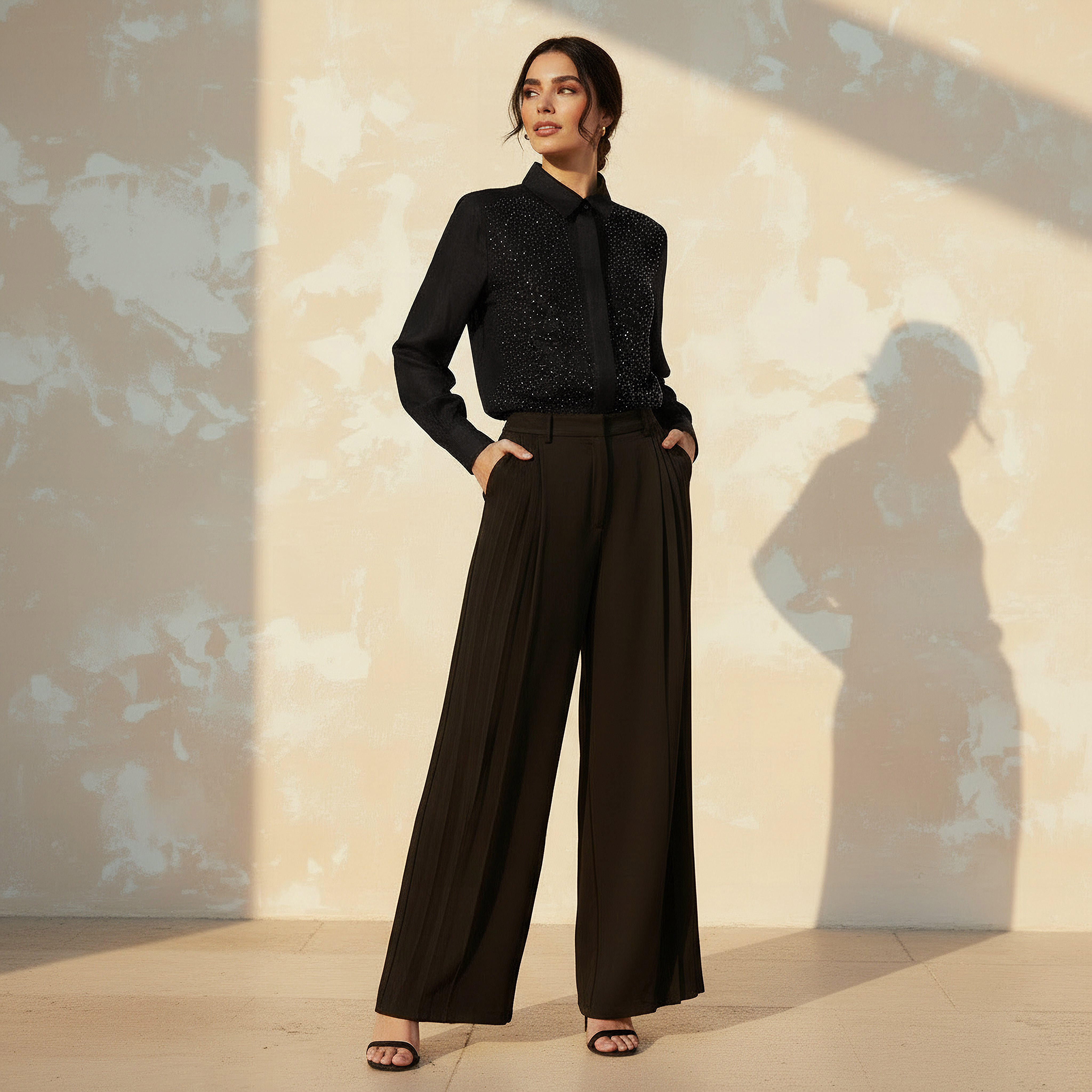 Relaxed Fit Linen Blend Shirt with Stud Embellishment-women-clothing-shirtsandblouses-shirts-image-3