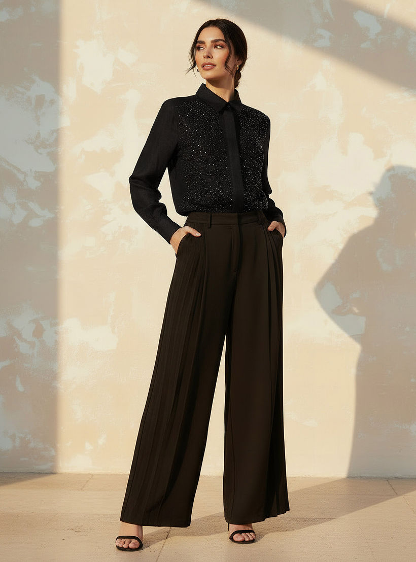 Relaxed Fit Linen Blend Shirt with Stud Embellishment-women-clothing-shirtsandblouses-shirts-image-3