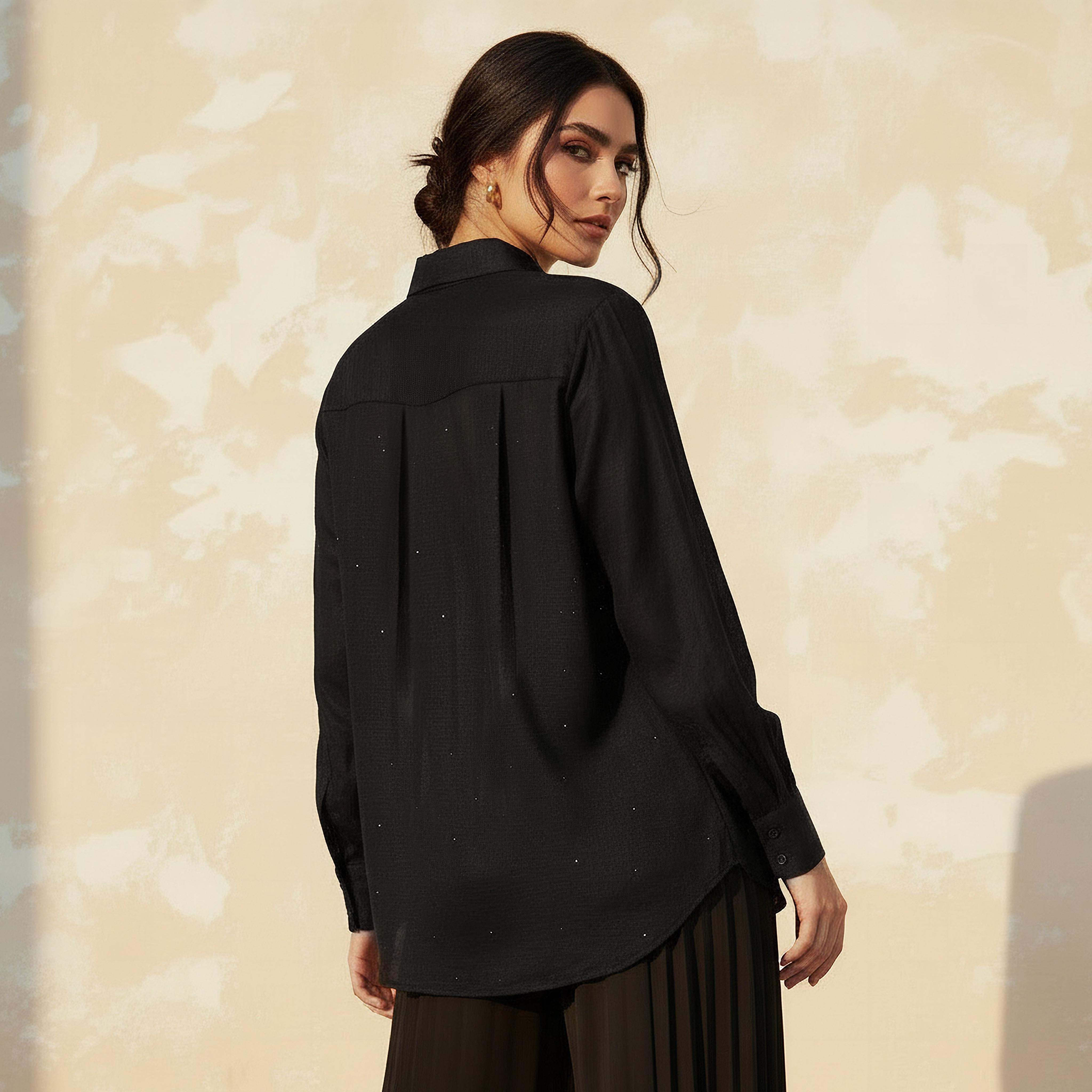 Relaxed Fit Linen Blend Shirt with Stud Embellishment-women-clothing-shirtsandblouses-shirts-image-4