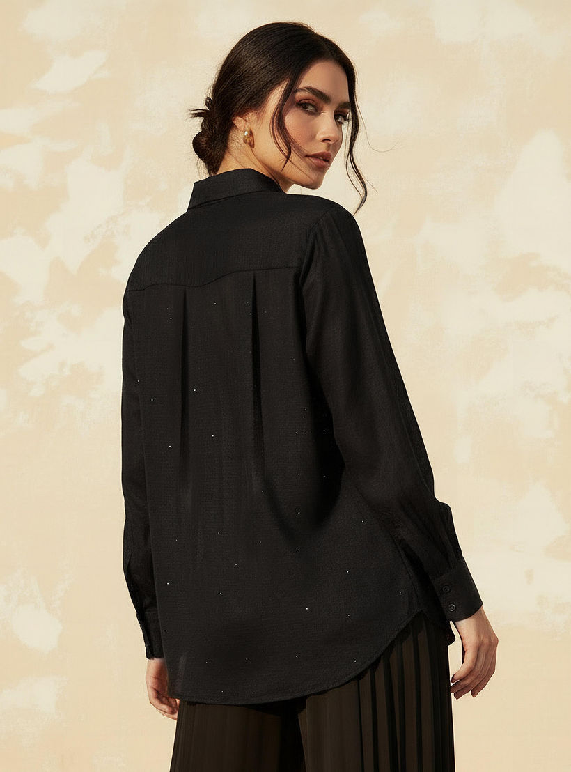 Relaxed Fit Linen Blend Shirt with Stud Embellishment-women-clothing-shirtsandblouses-shirts-image-4