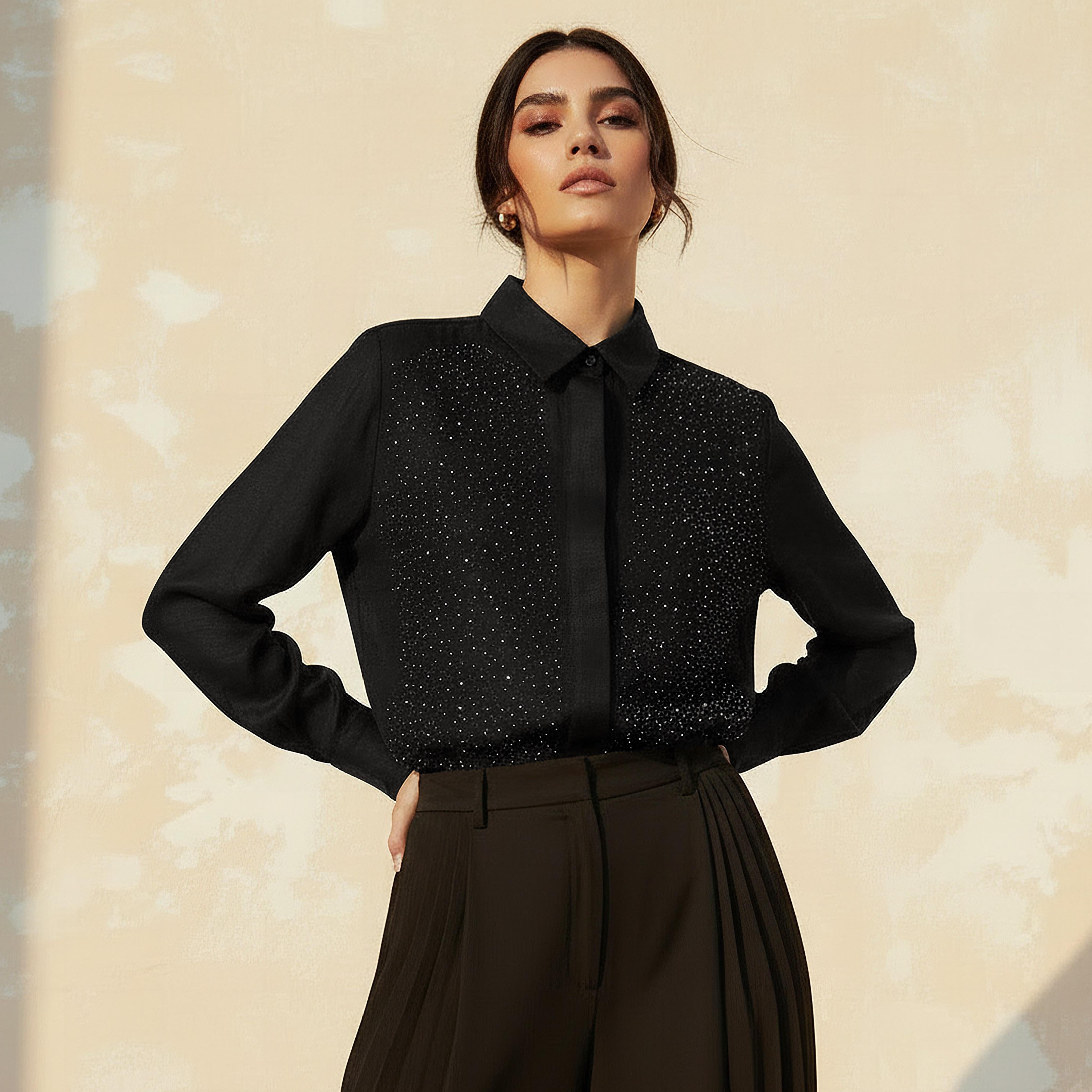 Relaxed Fit Linen Blend Shirt with Stud Embellishment-women-clothing-shirtsandblouses-shirts-image-5