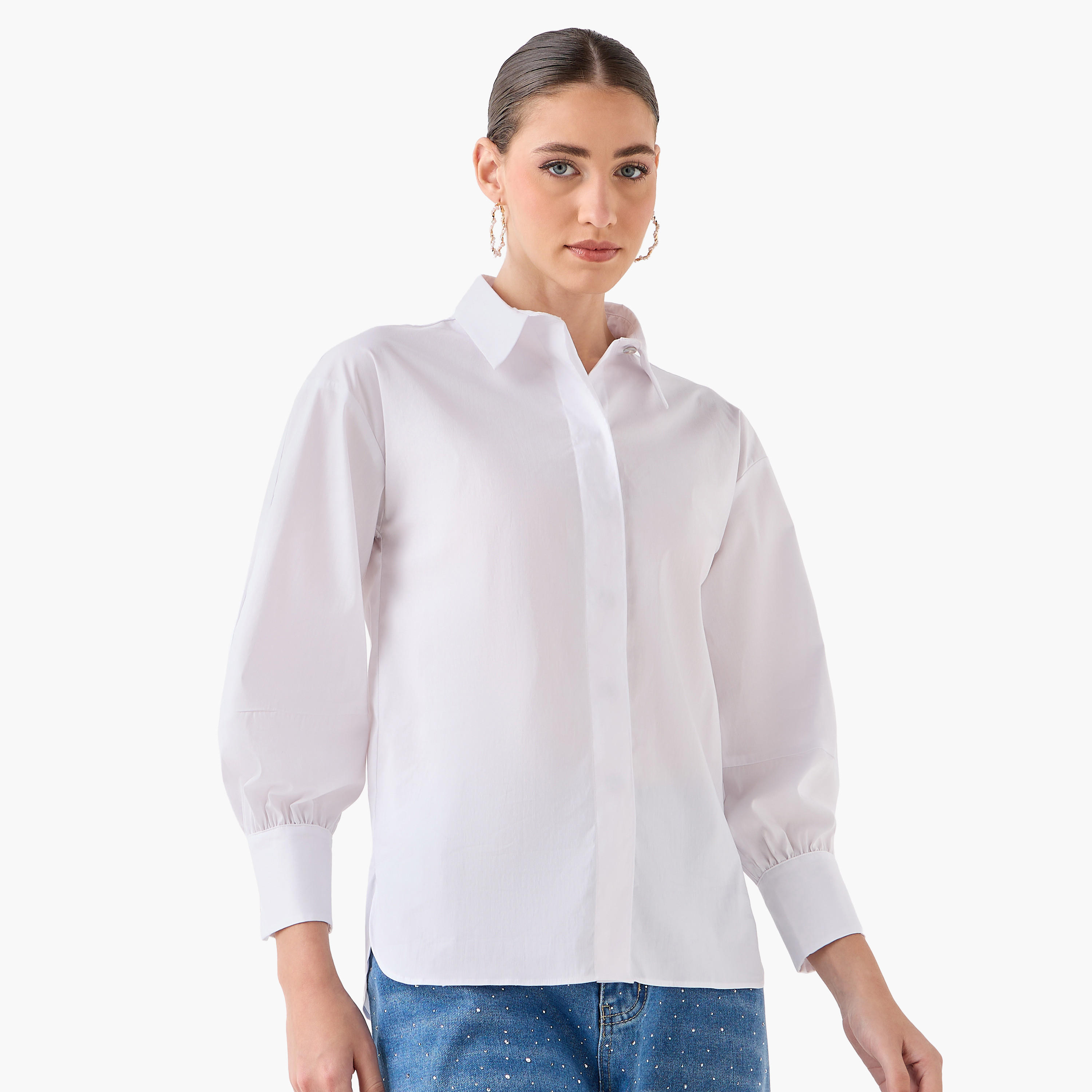 Relaxed Fit Shirt with Concealed Placket-women-clothing-shirtsandblouses-shirts-image-6
