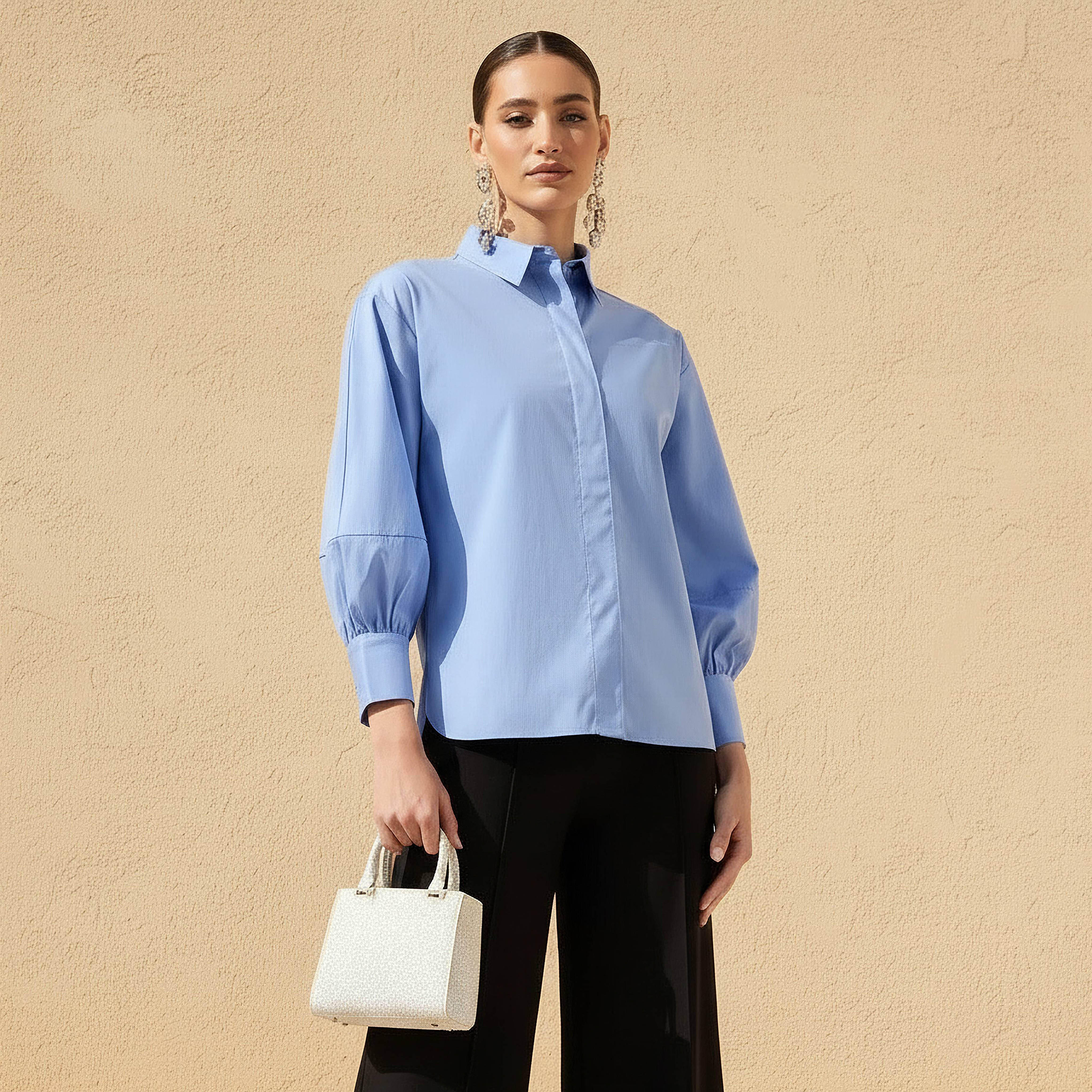 Relaxed Fit Shirt with Concealed Placket-women-clothing-shirtsandblouses-shirts-image-1