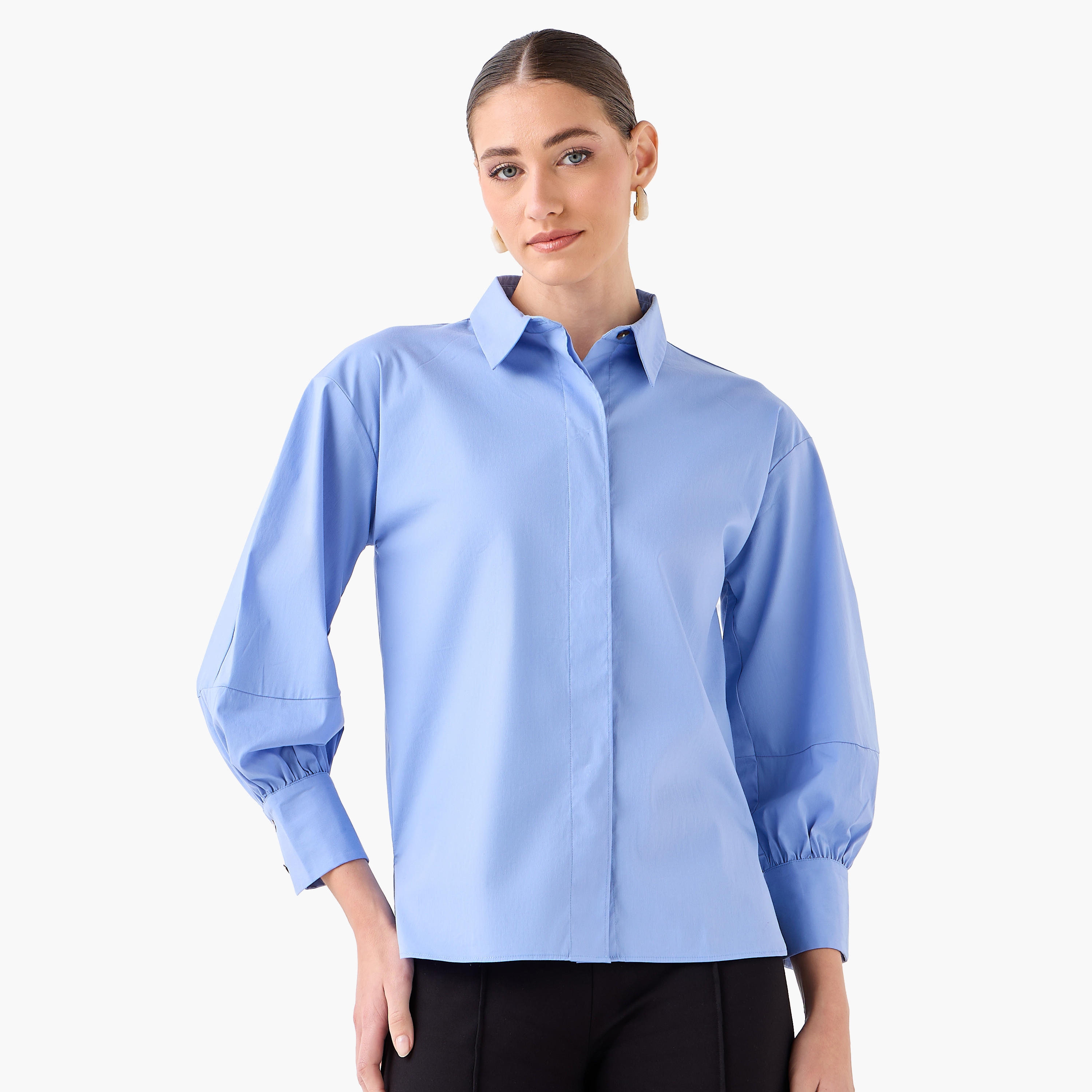 قميص بقصة مريحة وأزرار مخفية-women-clothing-shirtsandblouses-shirts-image-5
