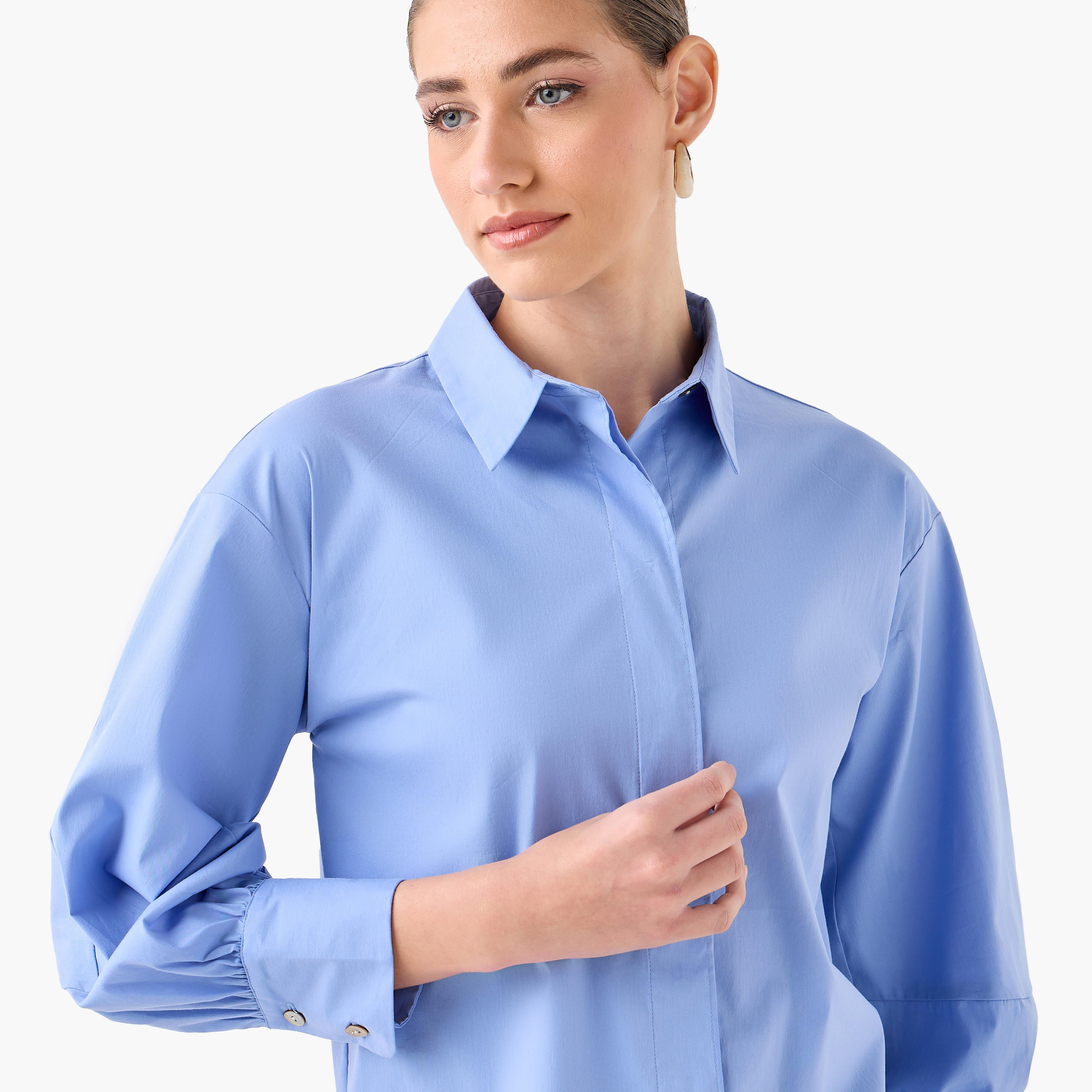 قميص بقصة مريحة وأزرار مخفية-women-clothing-shirtsandblouses-shirts-image-2