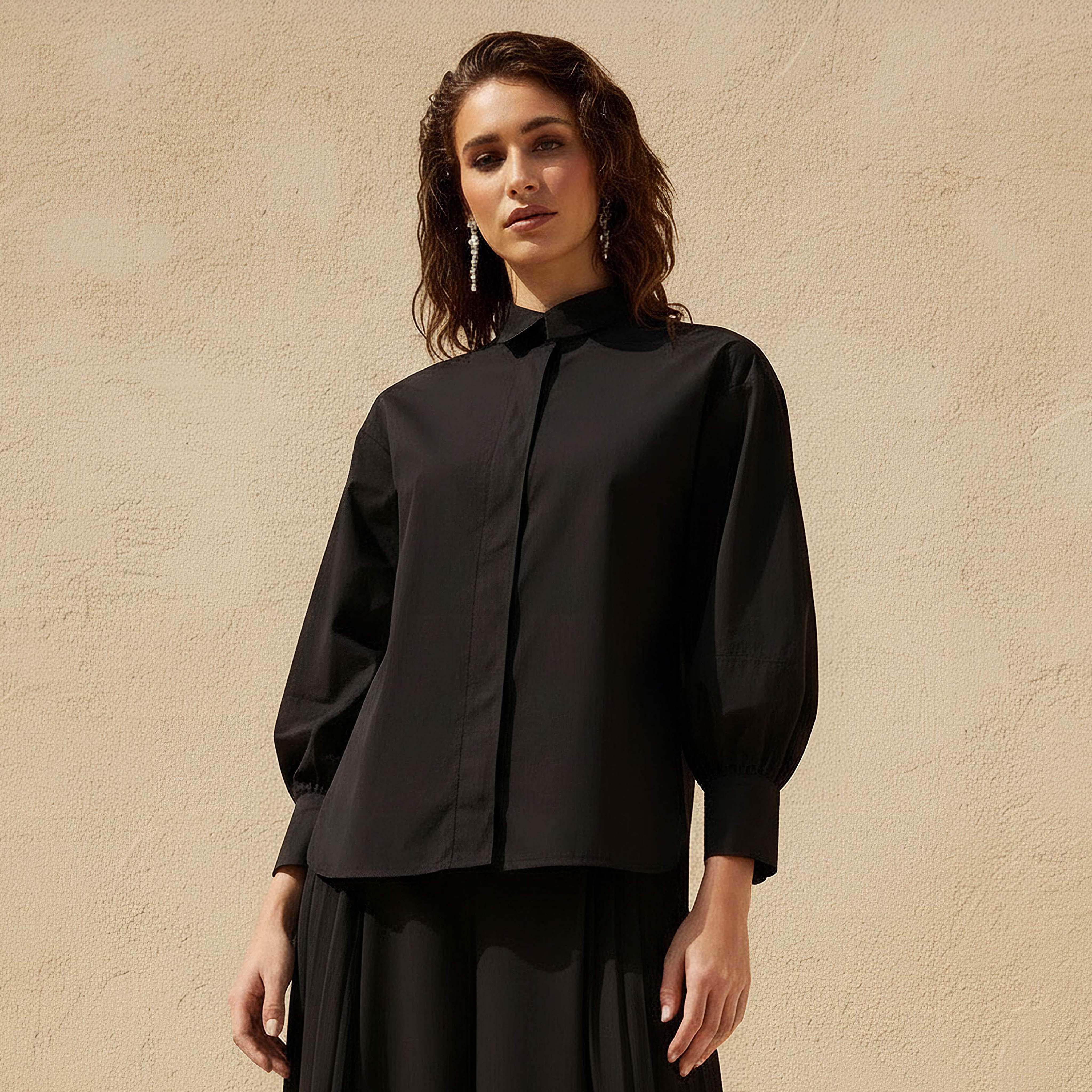 Relaxed Fit Shirt with Concealed Placket-women-clothing-shirtsandblouses-shirts-image-1