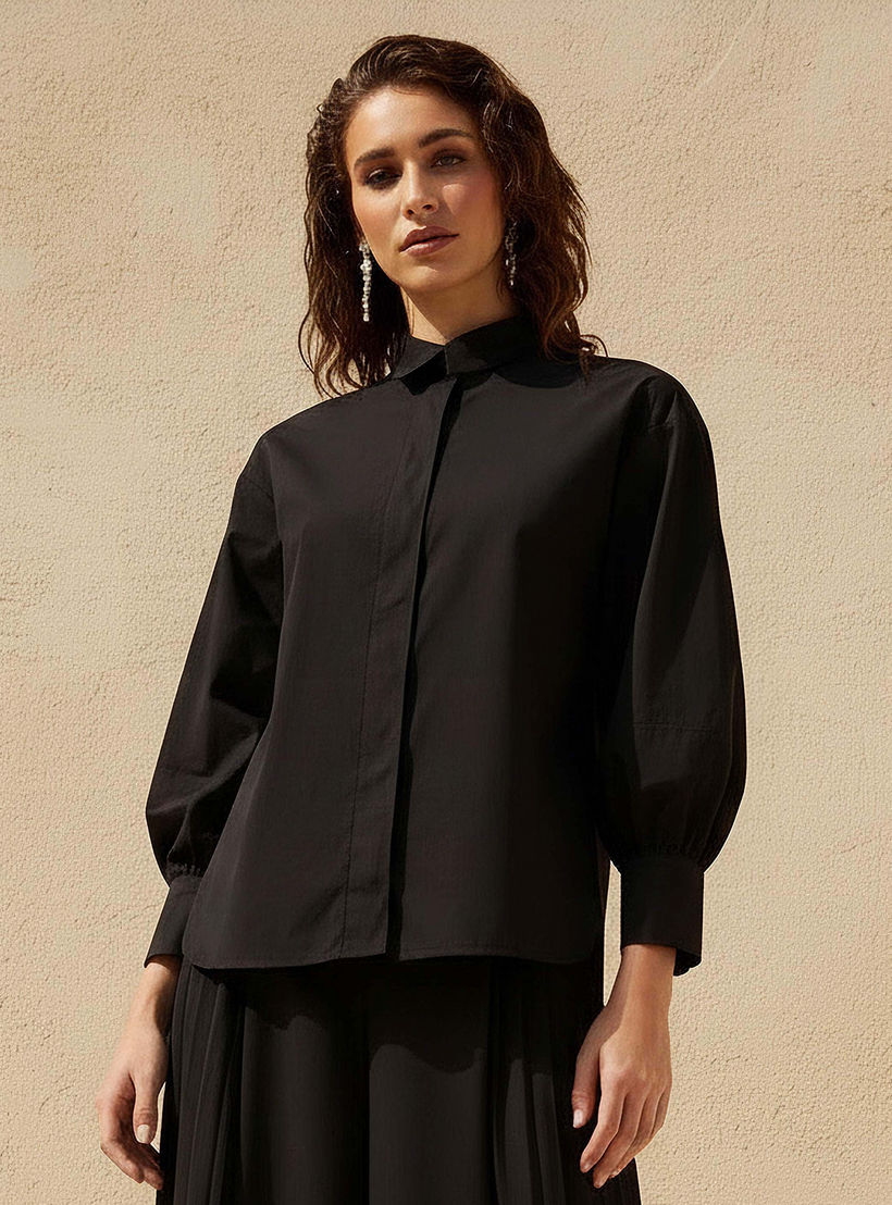 Relaxed Fit Shirt with Concealed Placket-women-clothing-shirtsandblouses-shirts-image-1