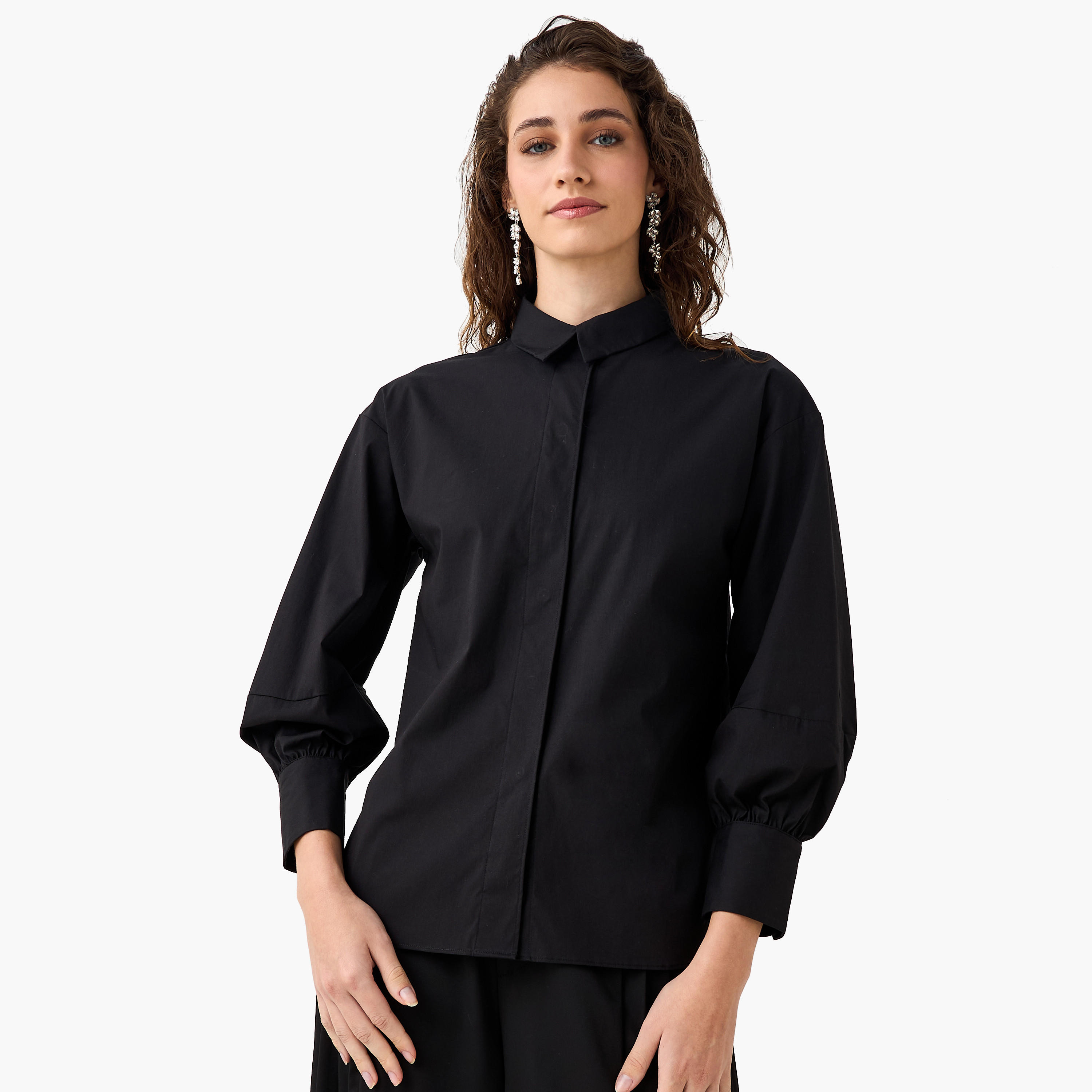 Relaxed Fit Shirt with Concealed Placket-women-clothing-shirtsandblouses-shirts-image-4