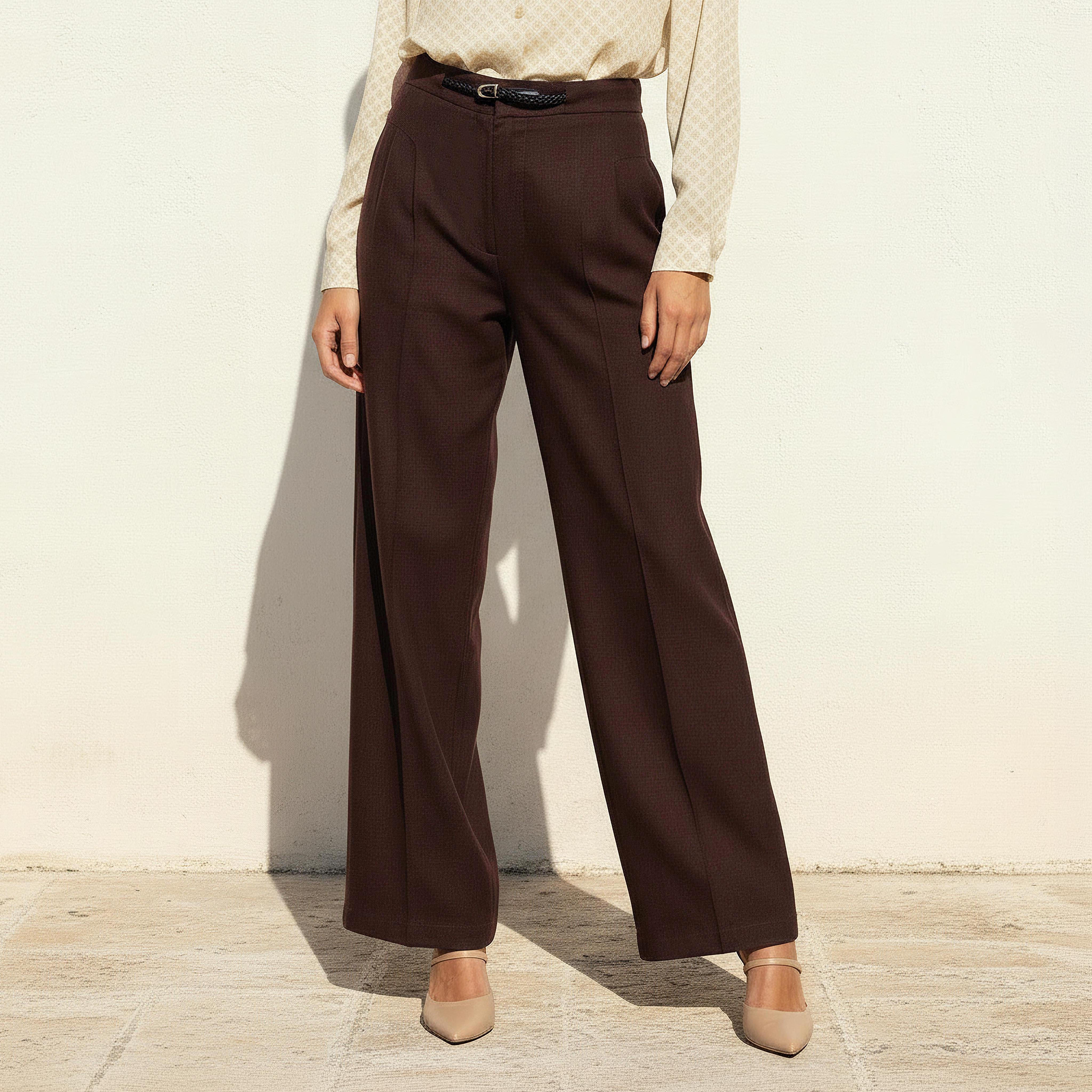 Straight Fit Formal Linen Blend Belted Pants-women-clothing-bottoms-trousers-image-1