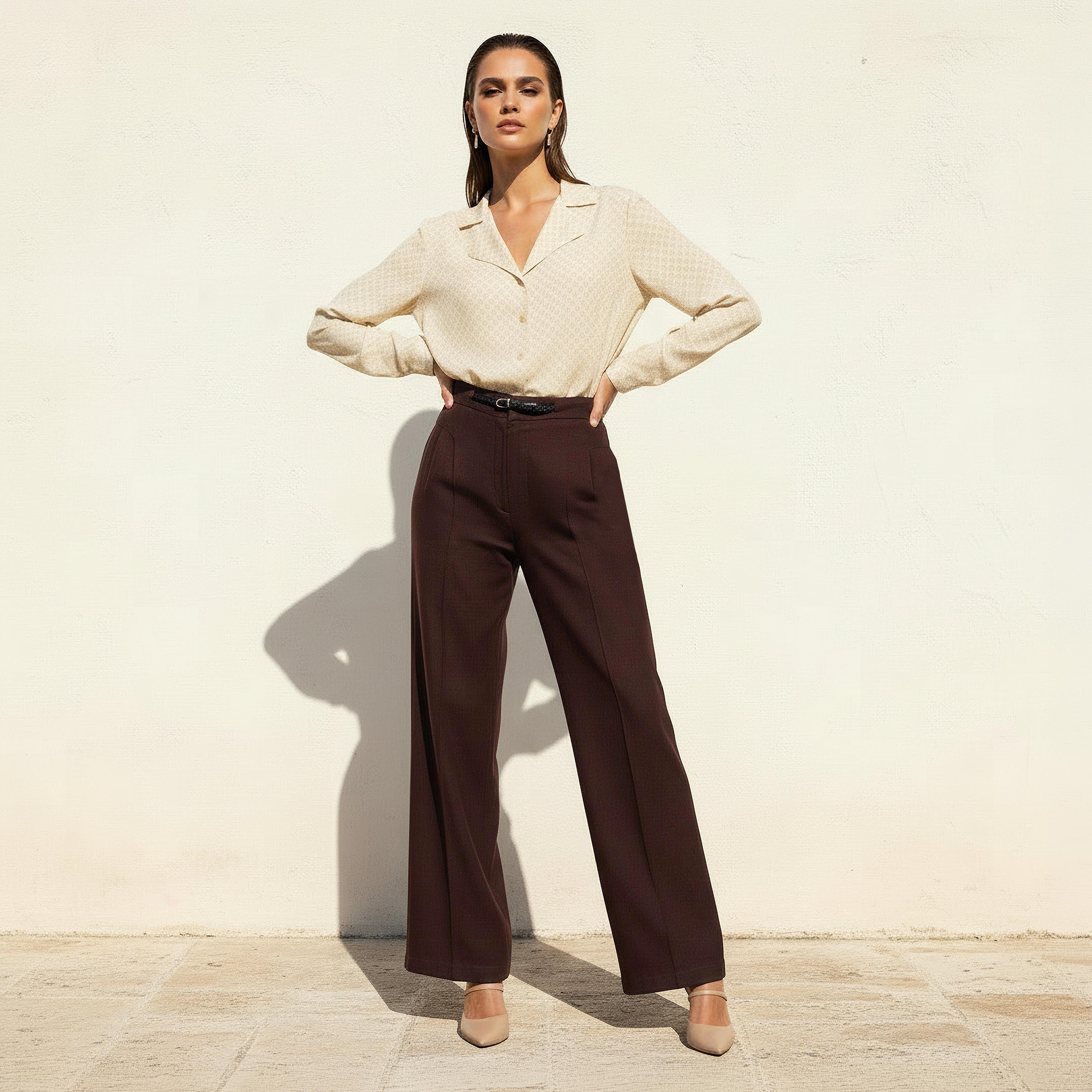 Straight Fit Formal Linen Blend Belted Pants-women-clothing-bottoms-trousers-image-3