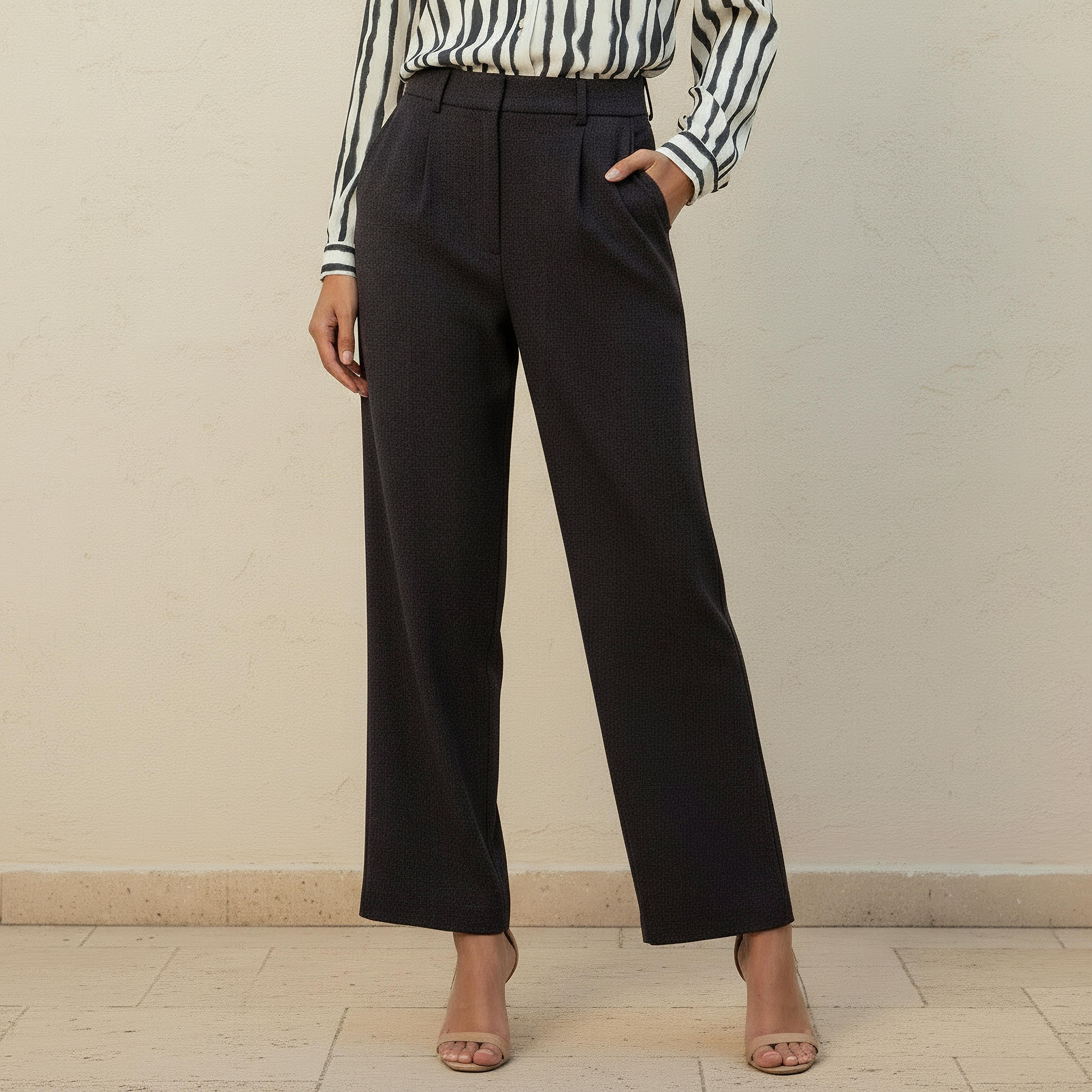 بنطلون رسمي بقصة عادية وكسرات-women-clothing-bottoms-trousers-image-4