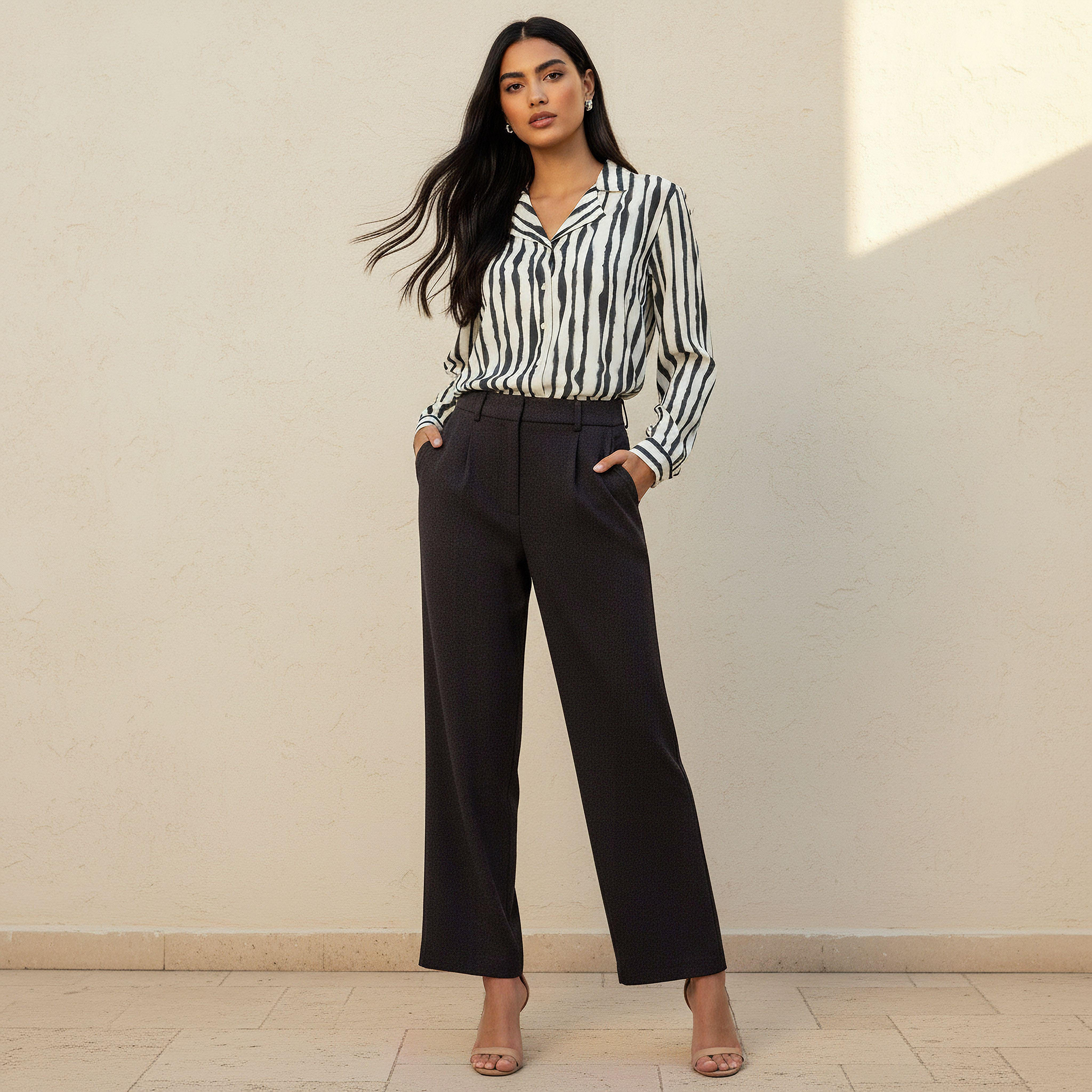 بنطلون رسمي بقصة عادية وكسرات-women-clothing-bottoms-trousers-image-2