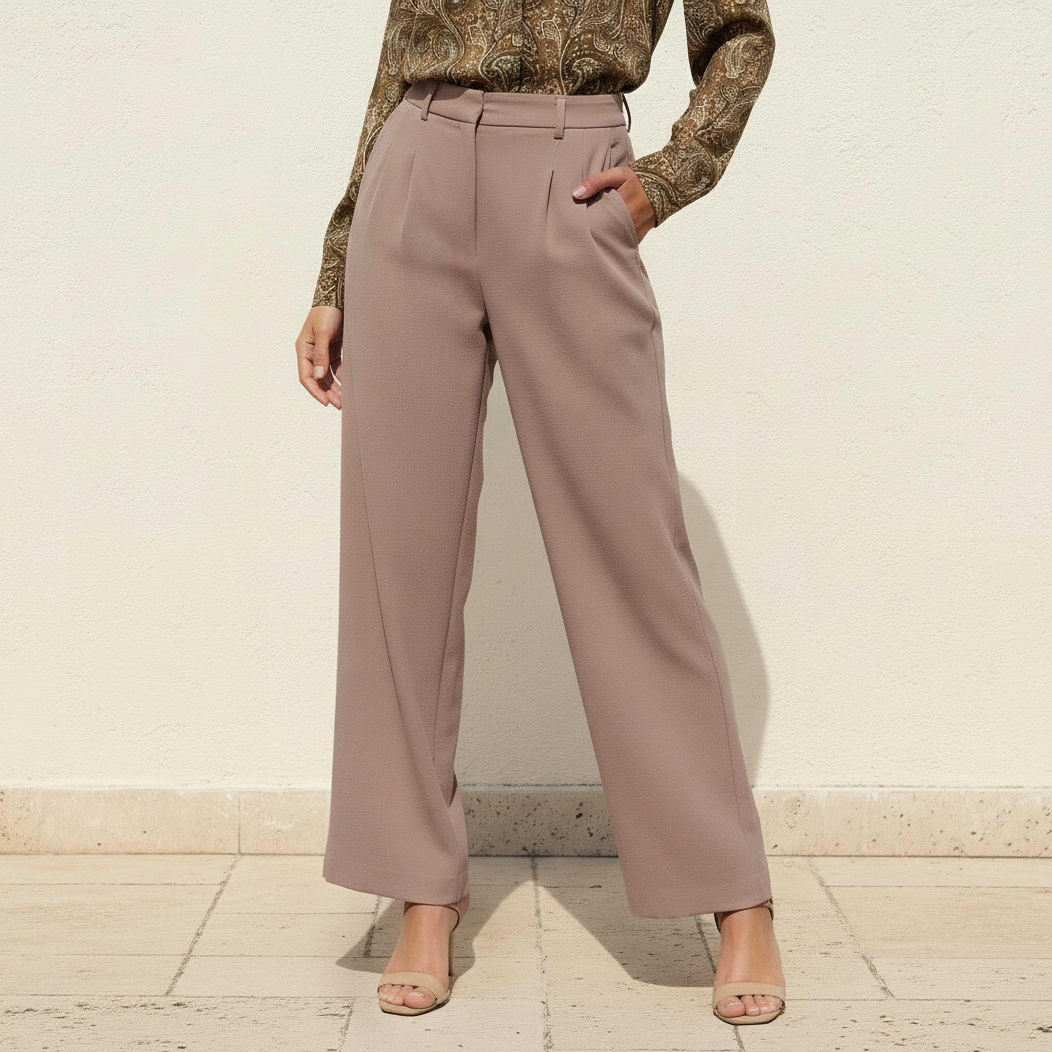 بنطلون رسمي بقصة عادية وكسرات-women-clothing-bottoms-trousers-image-4