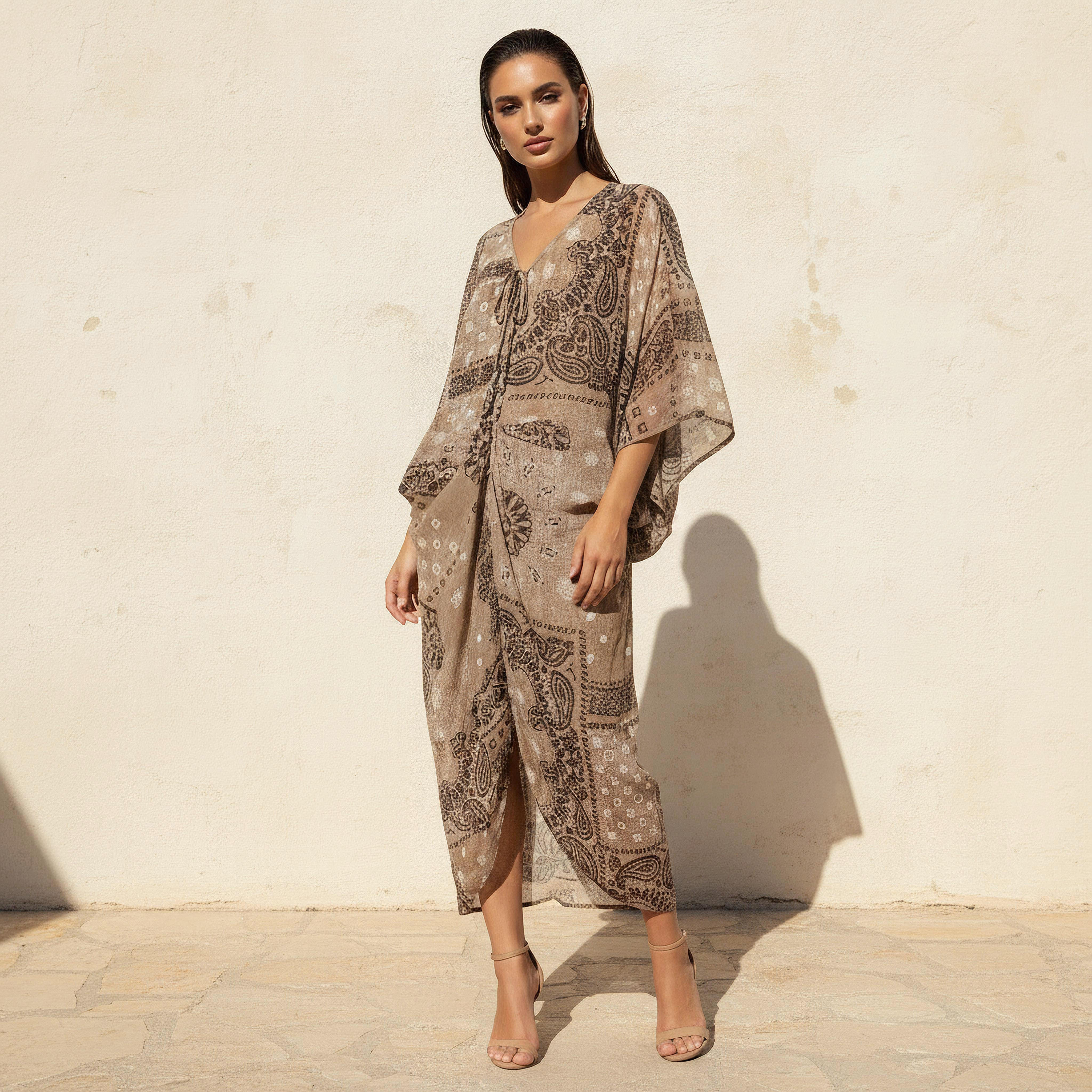 Midi Kaftan Dress with Printed Design-women-clothing-dresses-image-1