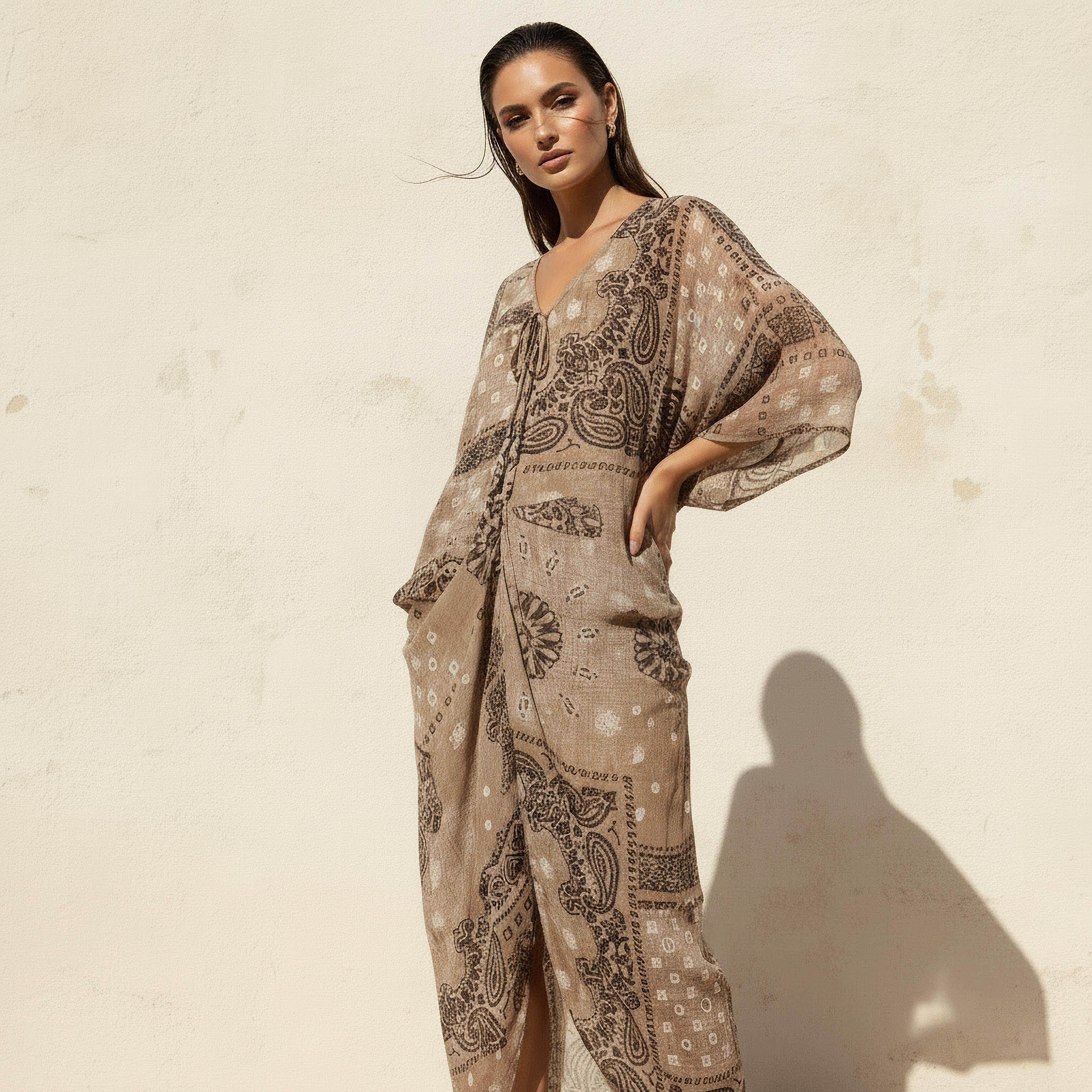 Midi Kaftan Dress with Printed Design-women-clothing-dresses-image-4