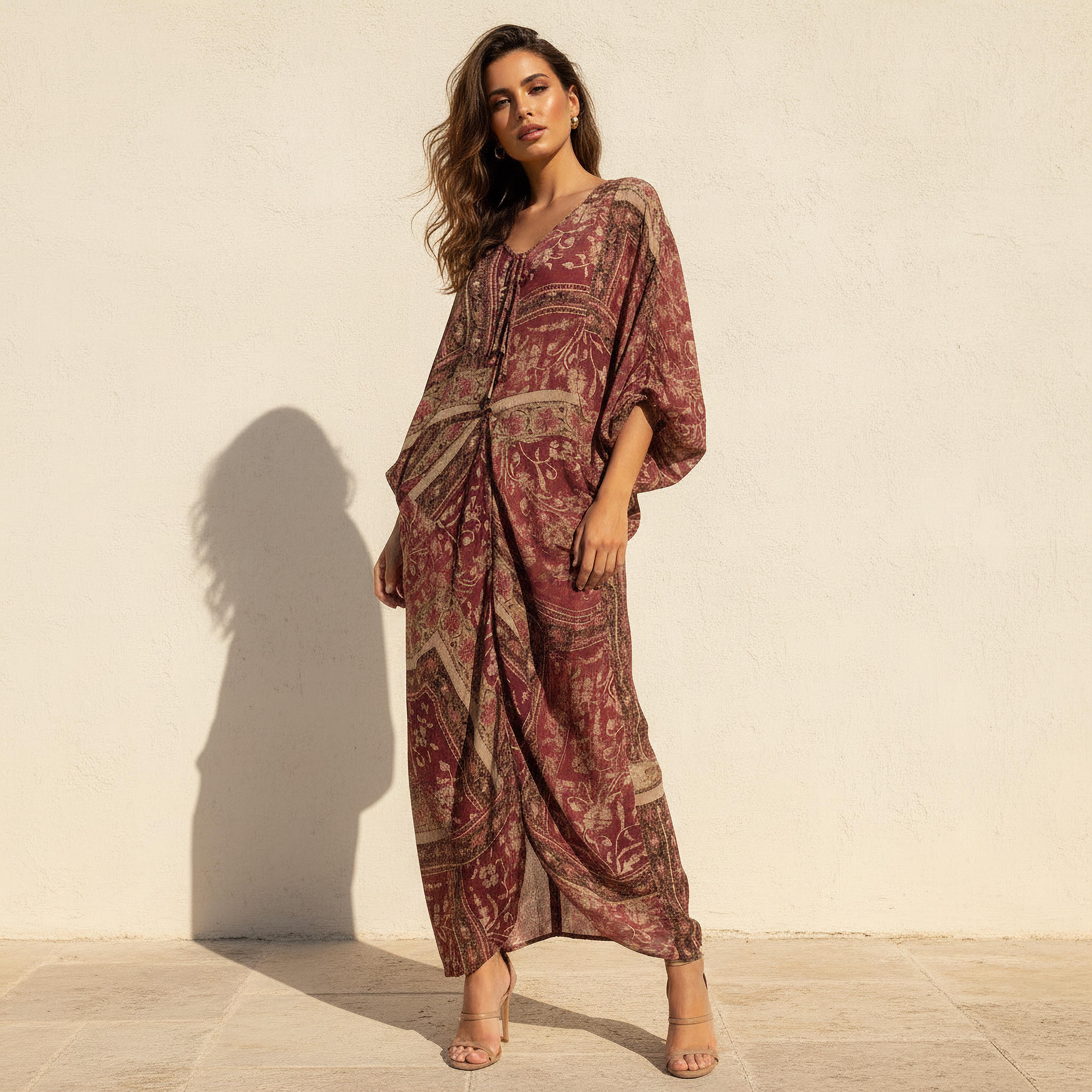 Midi Kaftan Dress with Printed Design-women-clothing-dresses-image-1