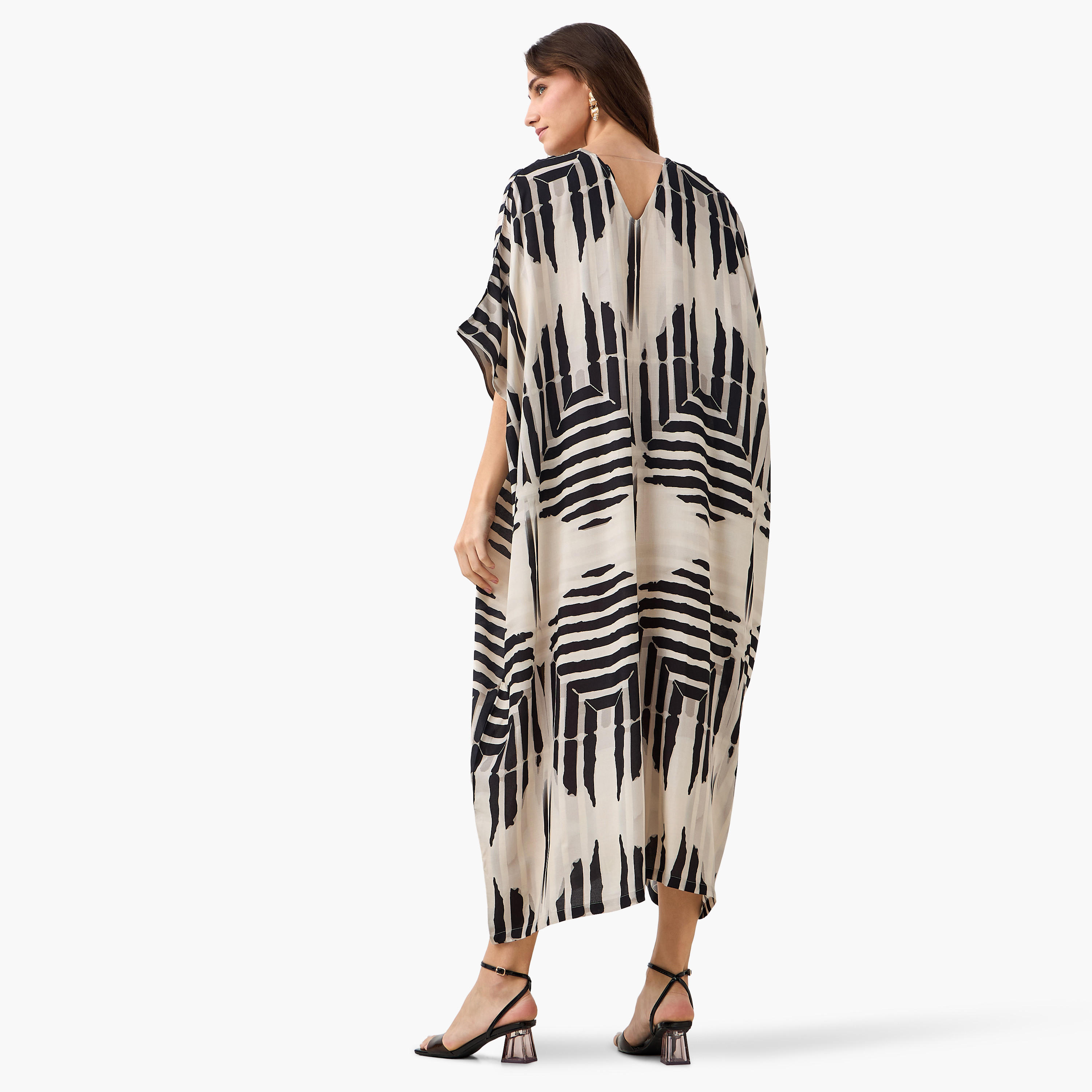 Tie-Dye Print Kaftan Women Dress with V-neck-women-clothing-dresses-image-4