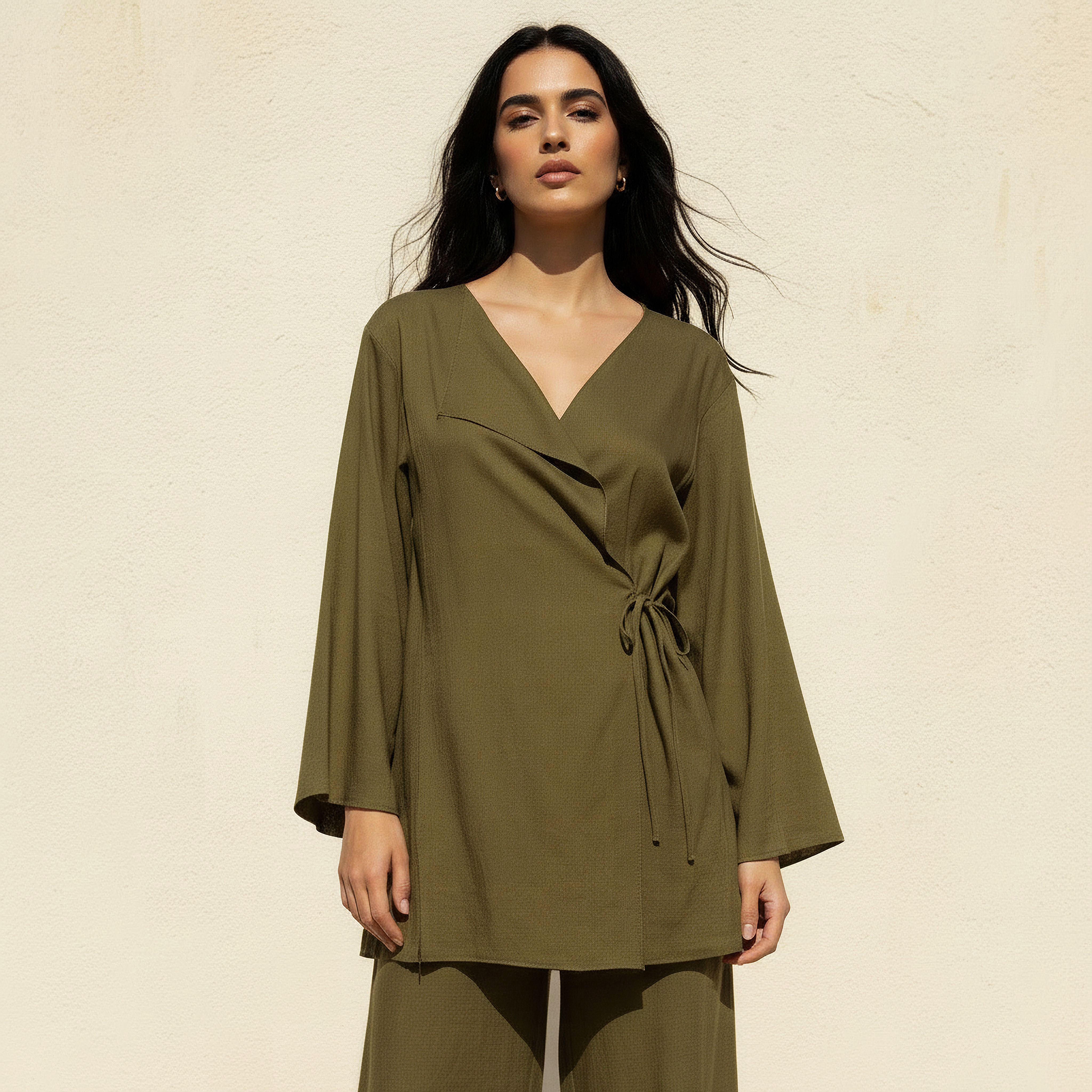 Relaxed Fit Linen Blend Wrap Top with Tie-Up Detail-women-clothing-shirtsandblouses-blouses-image-1