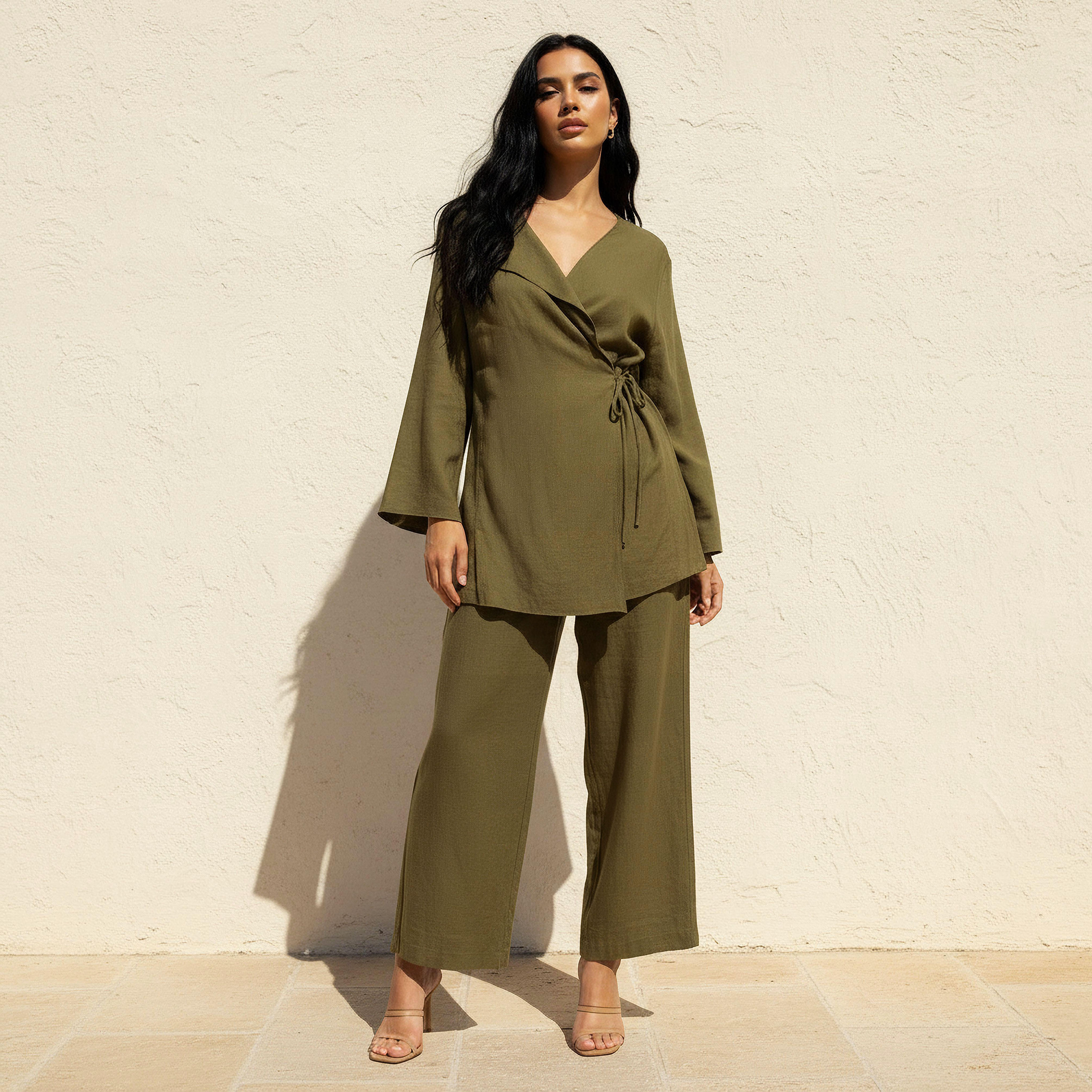 Relaxed Fit Linen Blend Wrap Top with Tie-Up Detail-women-clothing-shirtsandblouses-blouses-image-3