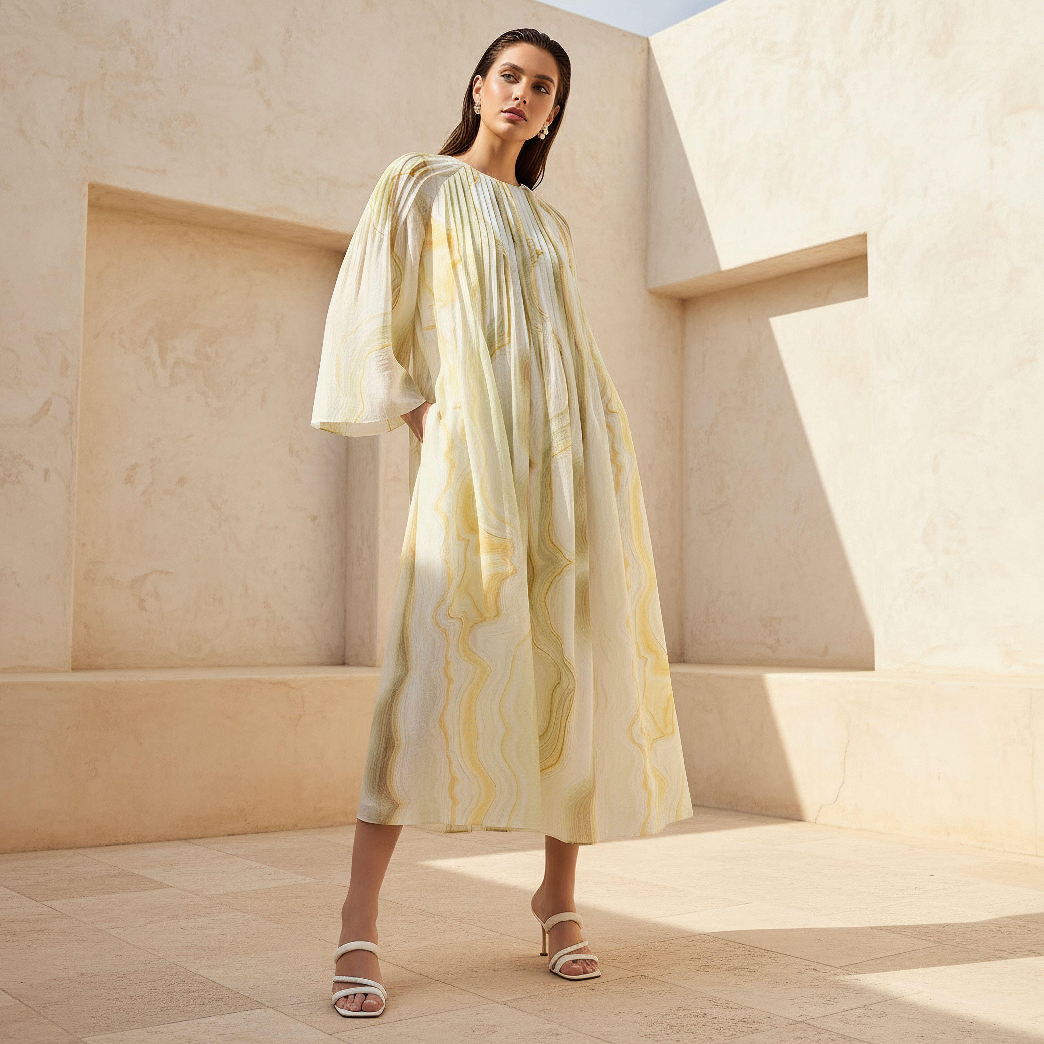 A-line Midi Dress with Pintuck Detail-women-clothing-dresses-image-1
