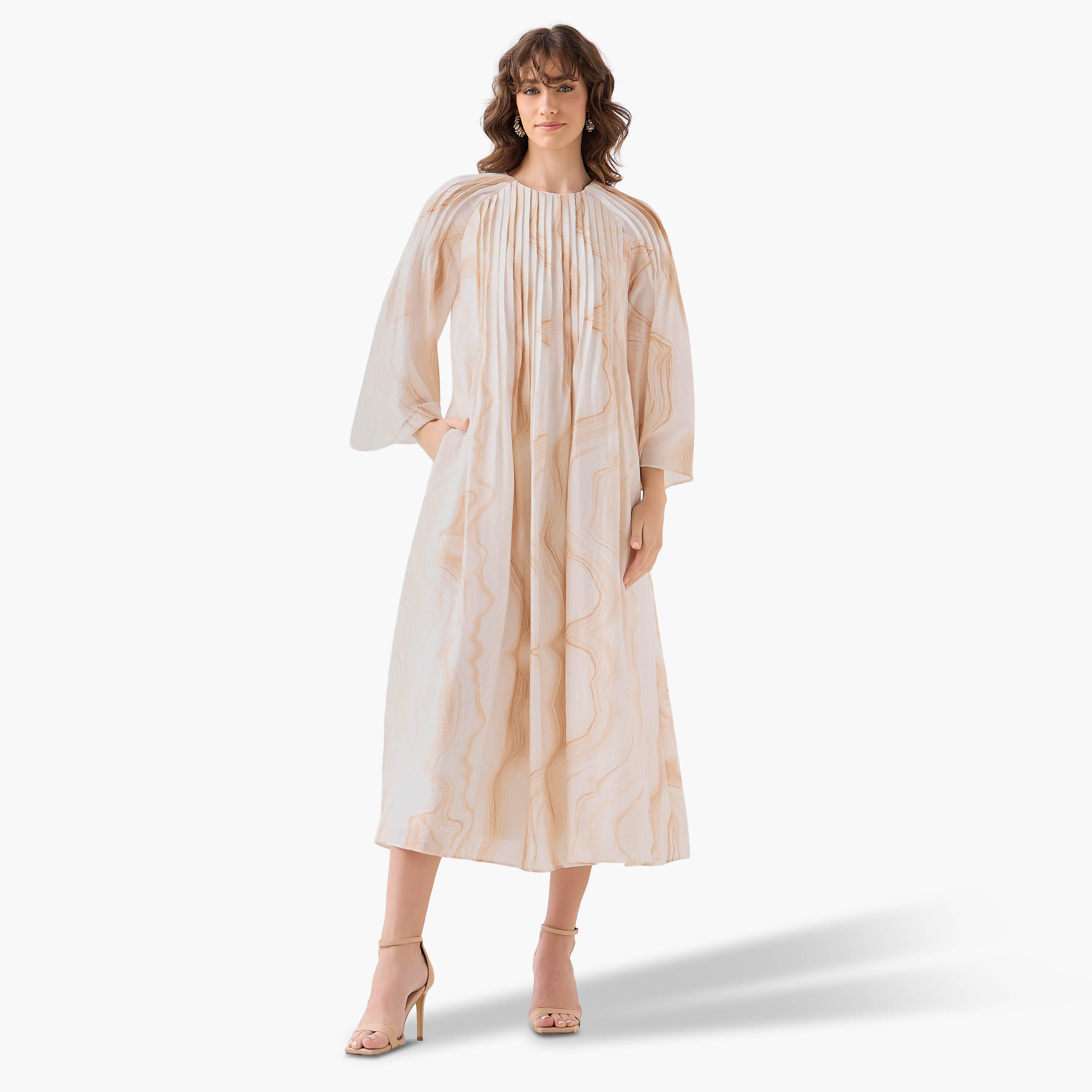 A-line Midi Dress with Pintuck Detail-women-clothing-dresses-image-2