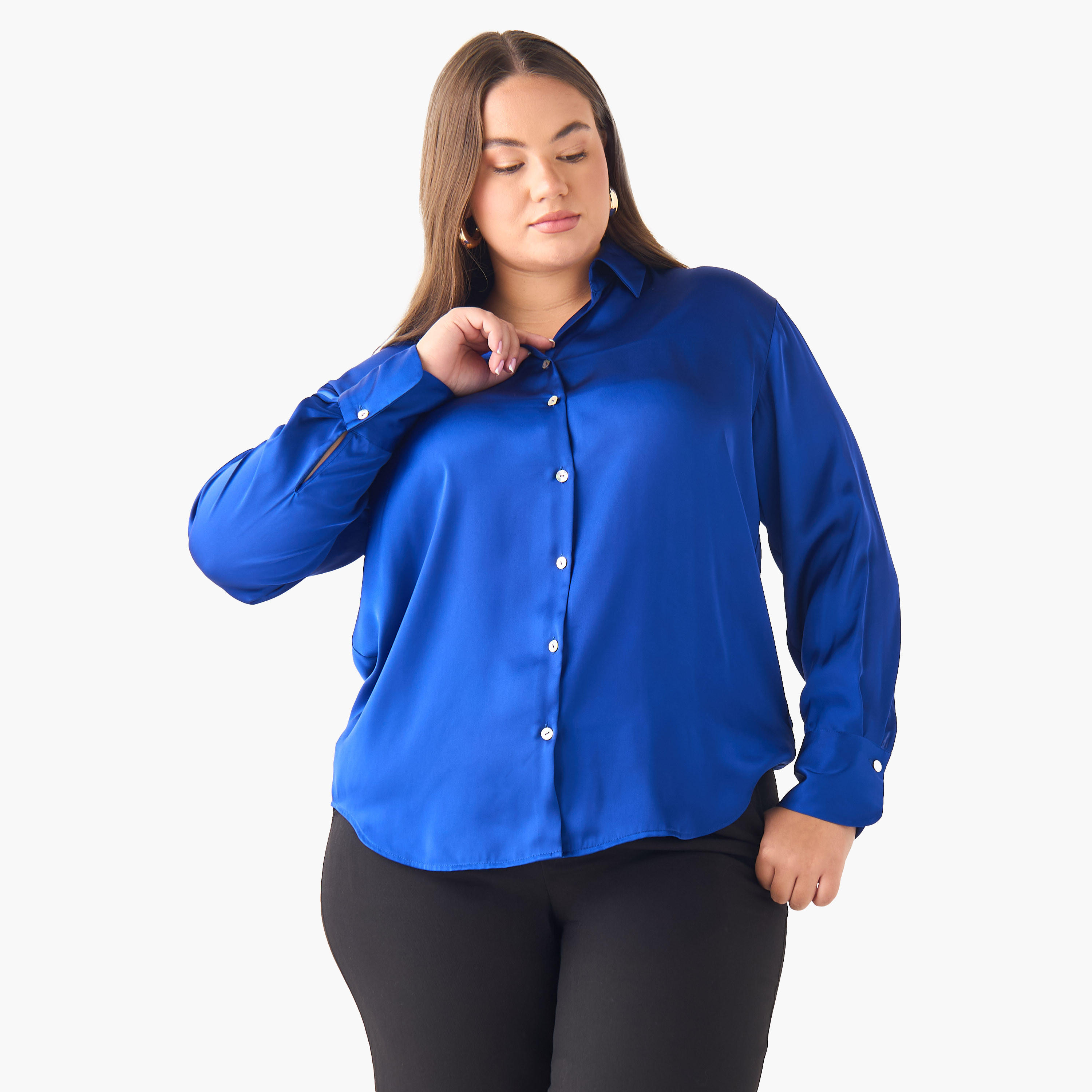 قميص بوليستر بقصة عادية وأكمام طويلة-women-clothing-shirtsandblouses-shirts-image-7