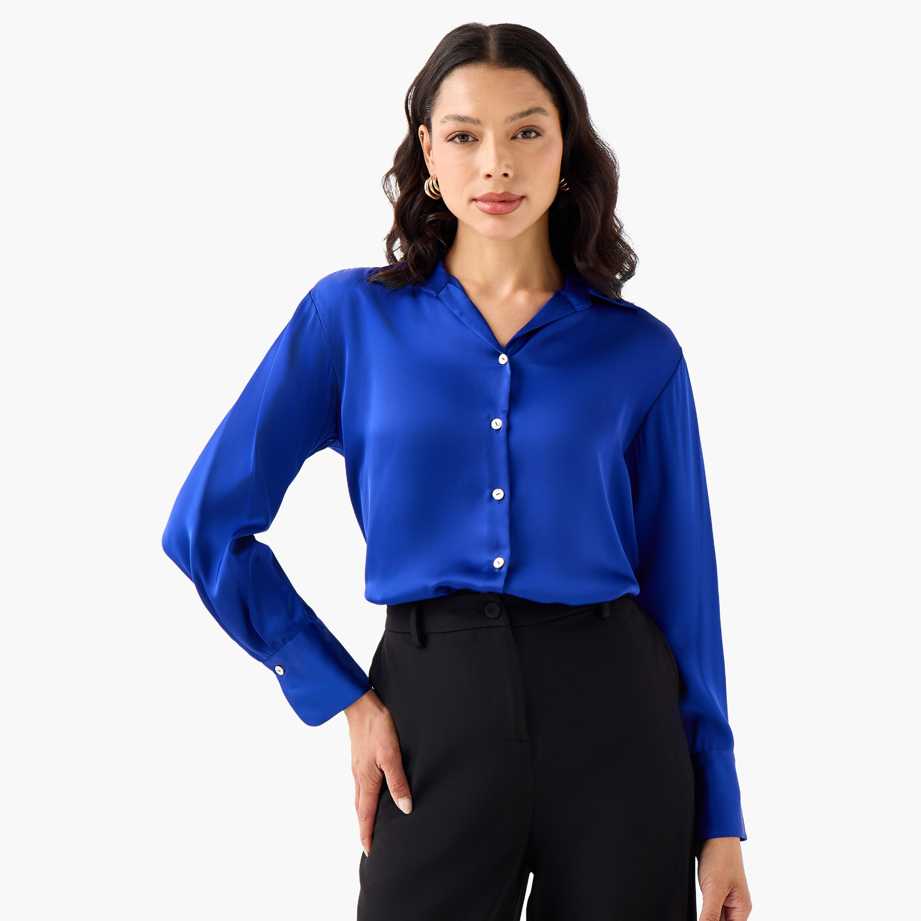 قميص بوليستر بقصة عادية وأكمام طويلة-women-clothing-shirtsandblouses-shirts-image-6