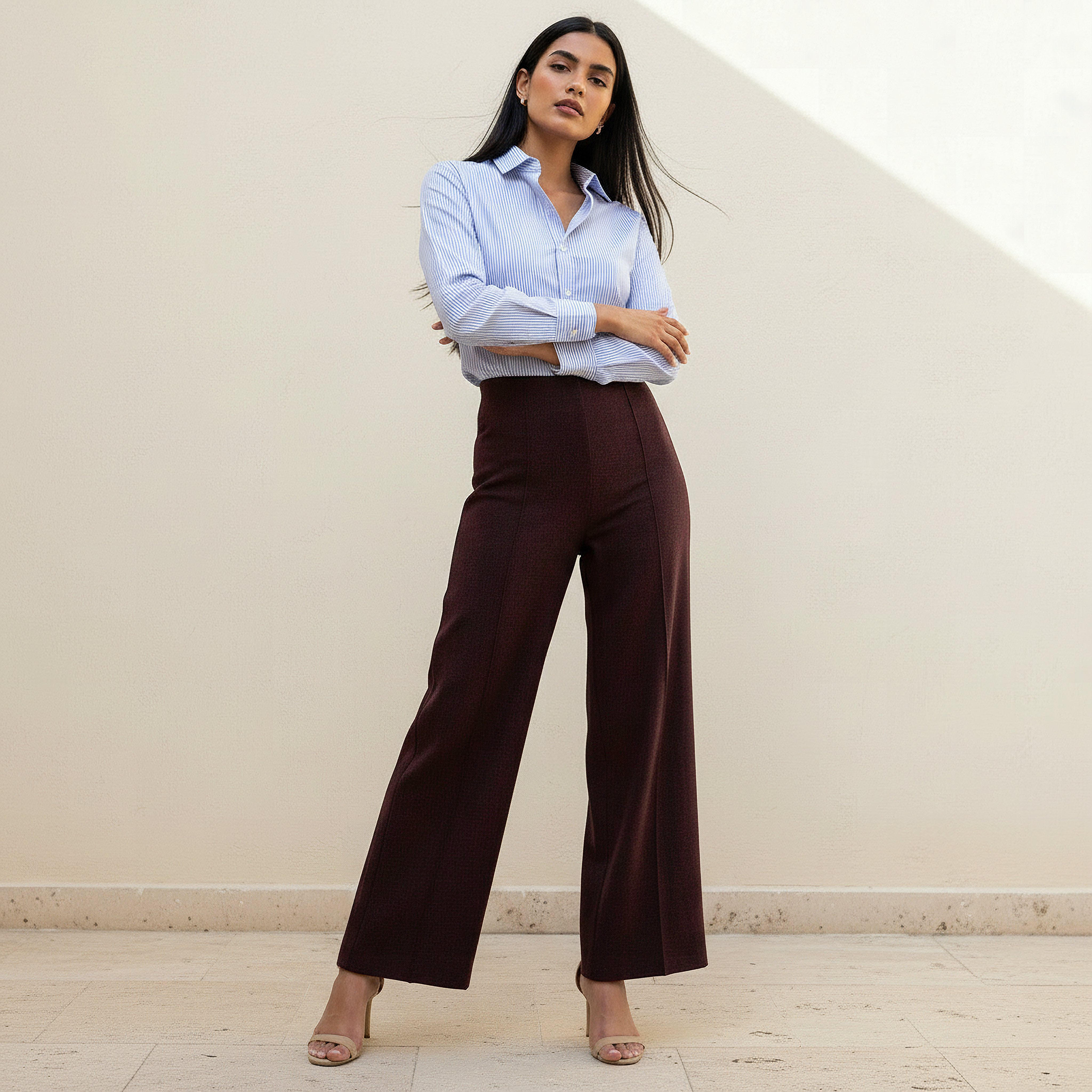 بنطلون بساق واسعة وخصر عالي وطول كامل-women-clothing-bottoms-trousers-image-3