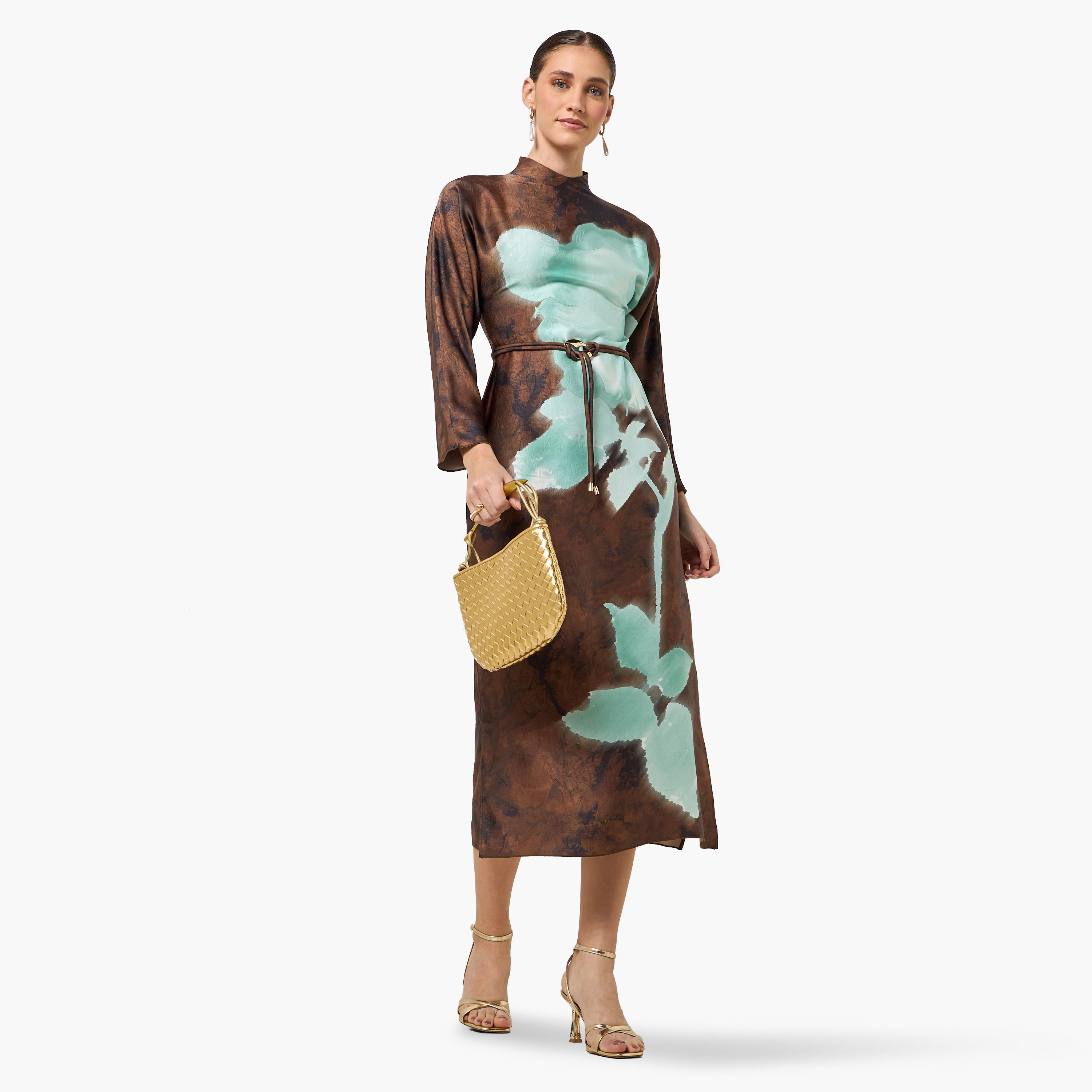فستان ميدي بياقة عالية وطبعات للنساء-women-clothing-dresses-image-4