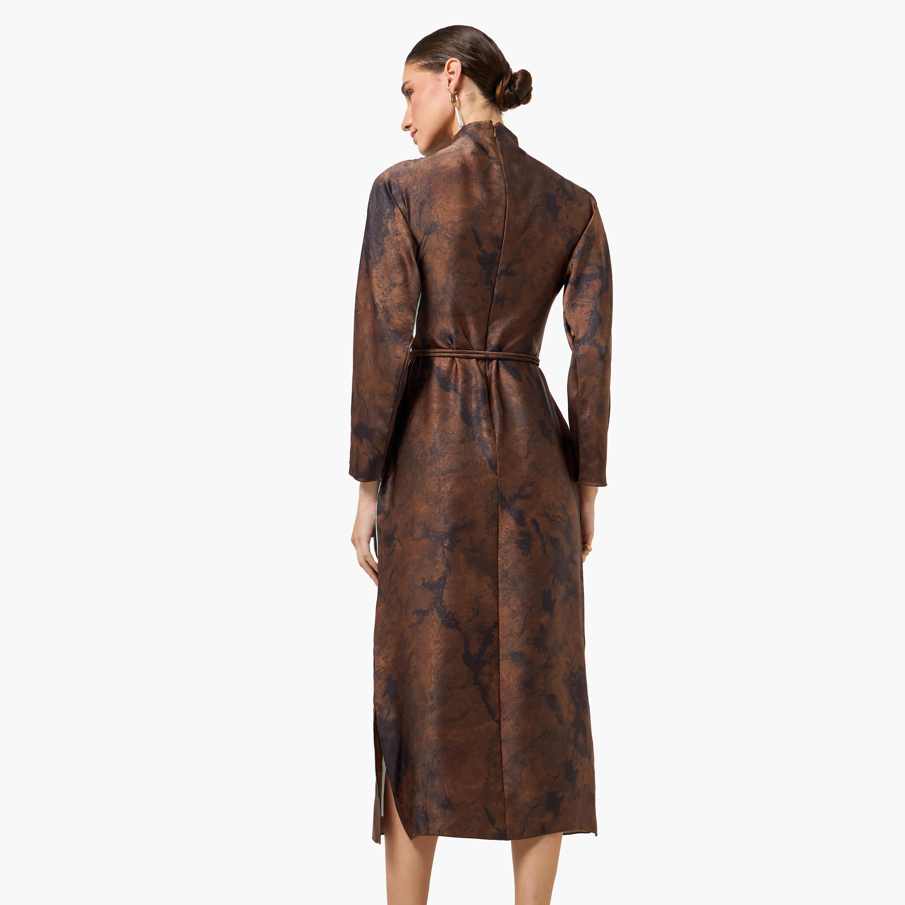 فستان ميدي بياقة عالية وطبعات للنساء-women-clothing-dresses-image-5