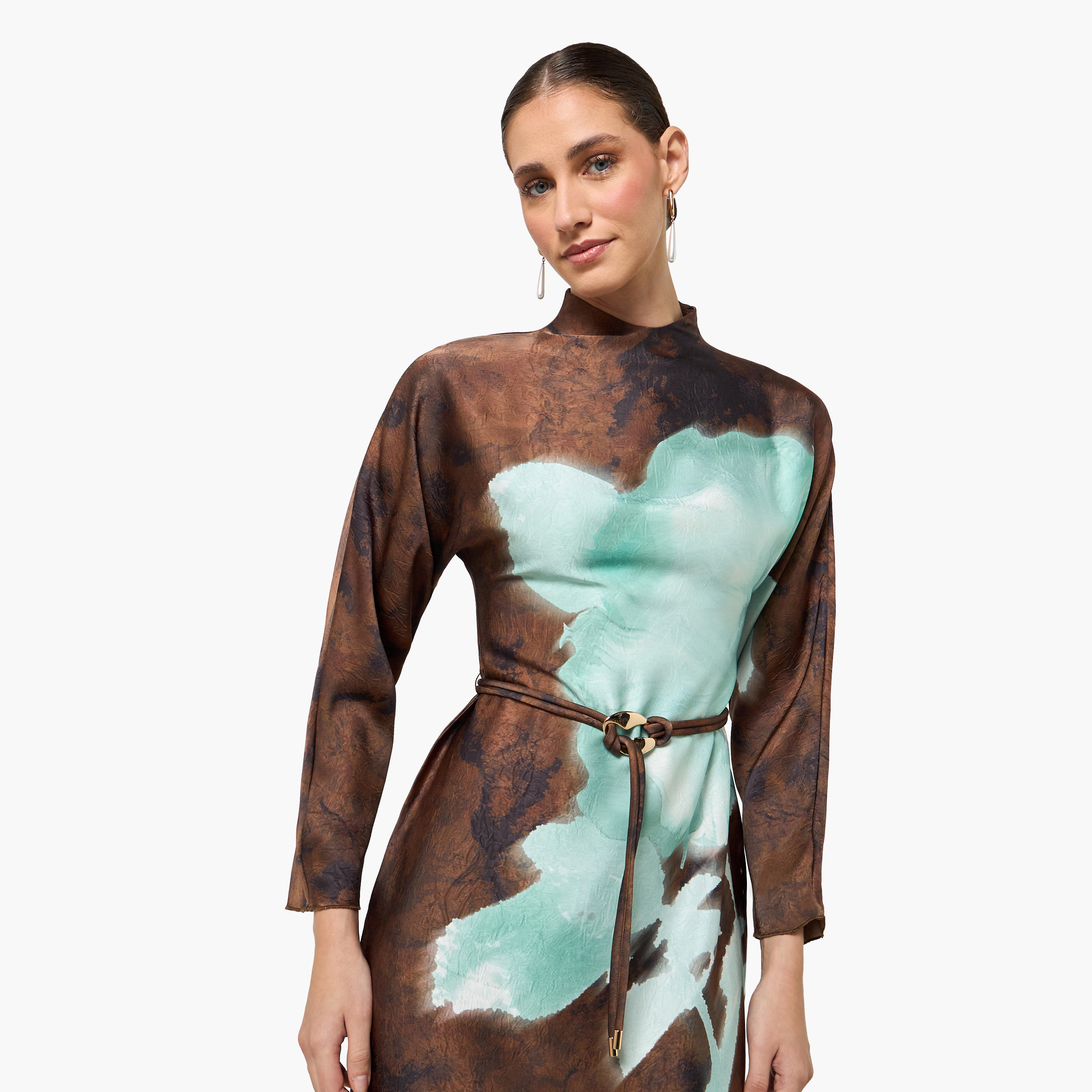 فستان ميدي بياقة عالية وطبعات للنساء-women-clothing-dresses-image-6
