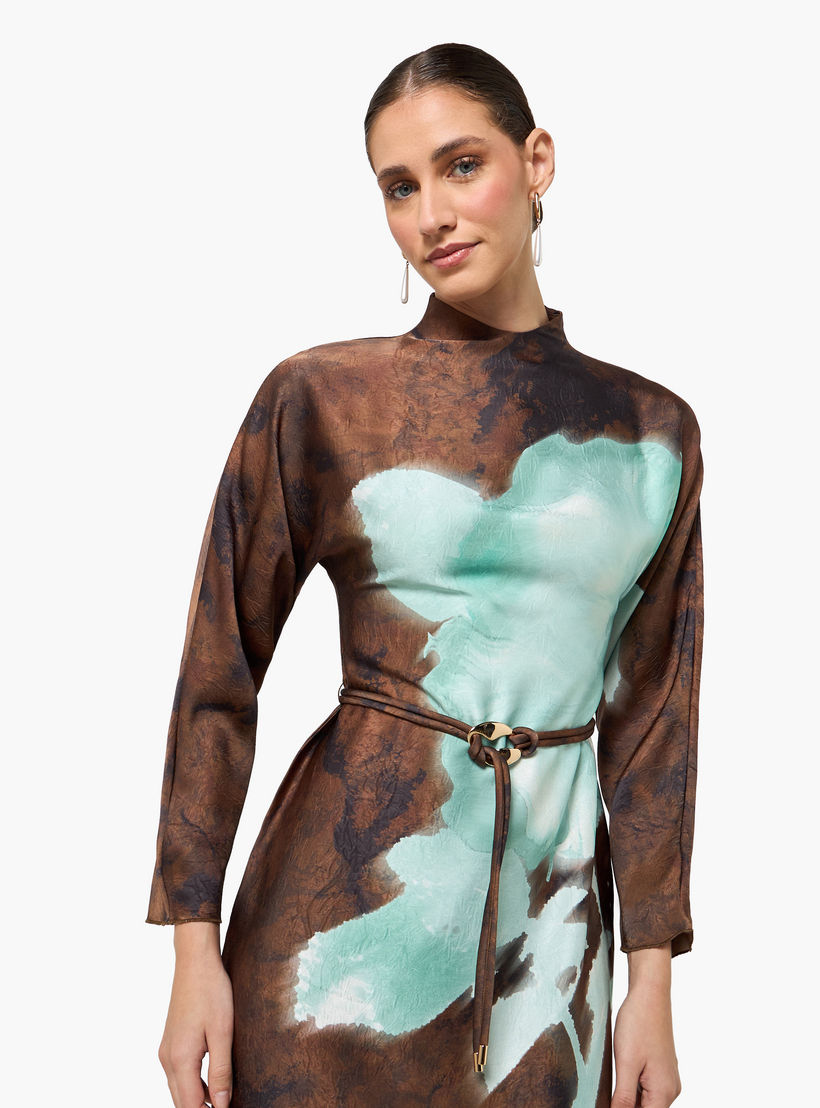 فستان ميدي بياقة عالية وطبعات للنساء-women-clothing-dresses-image-6