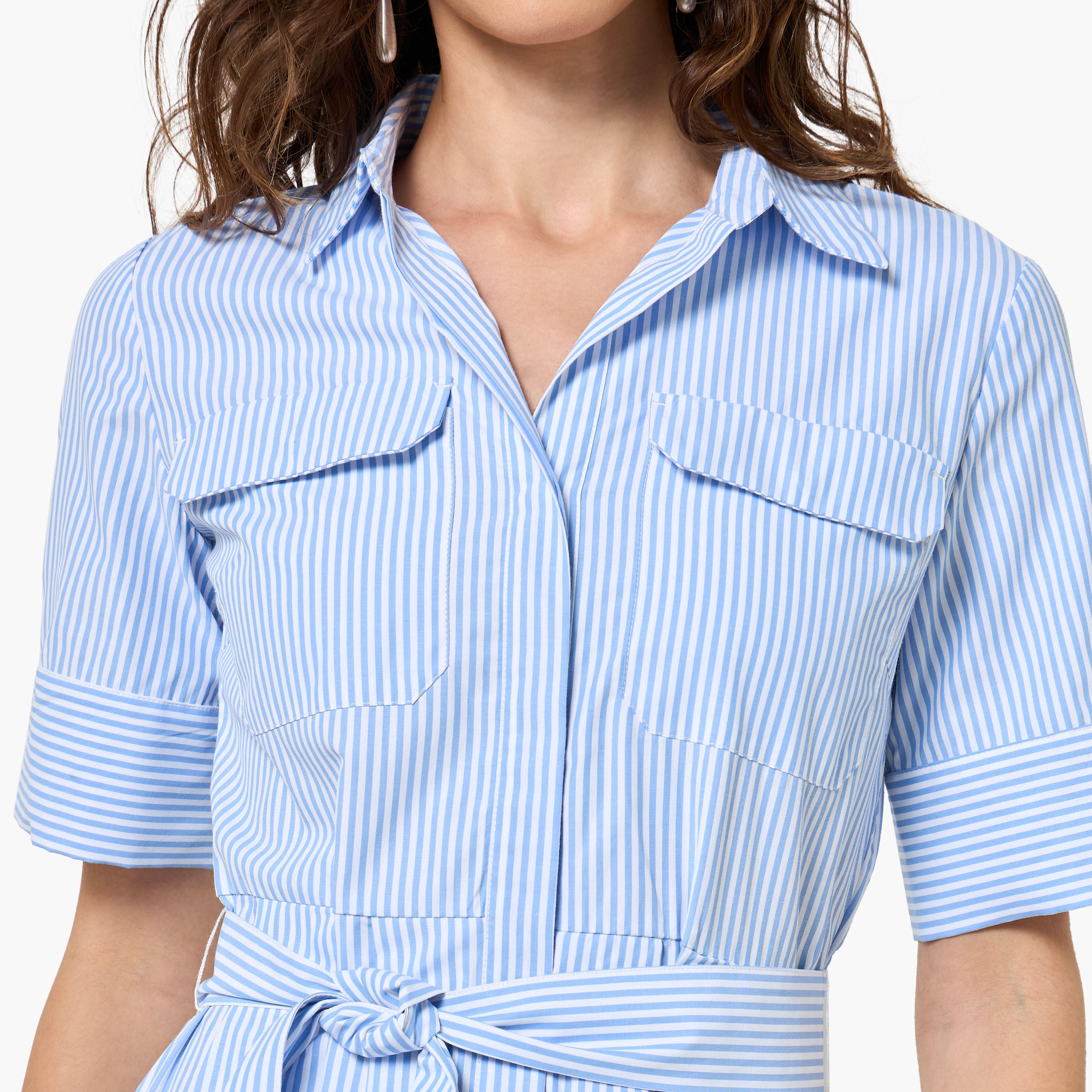 Striped Shirt Style Women Dress with Pockets-women-clothing-dresses-image-2