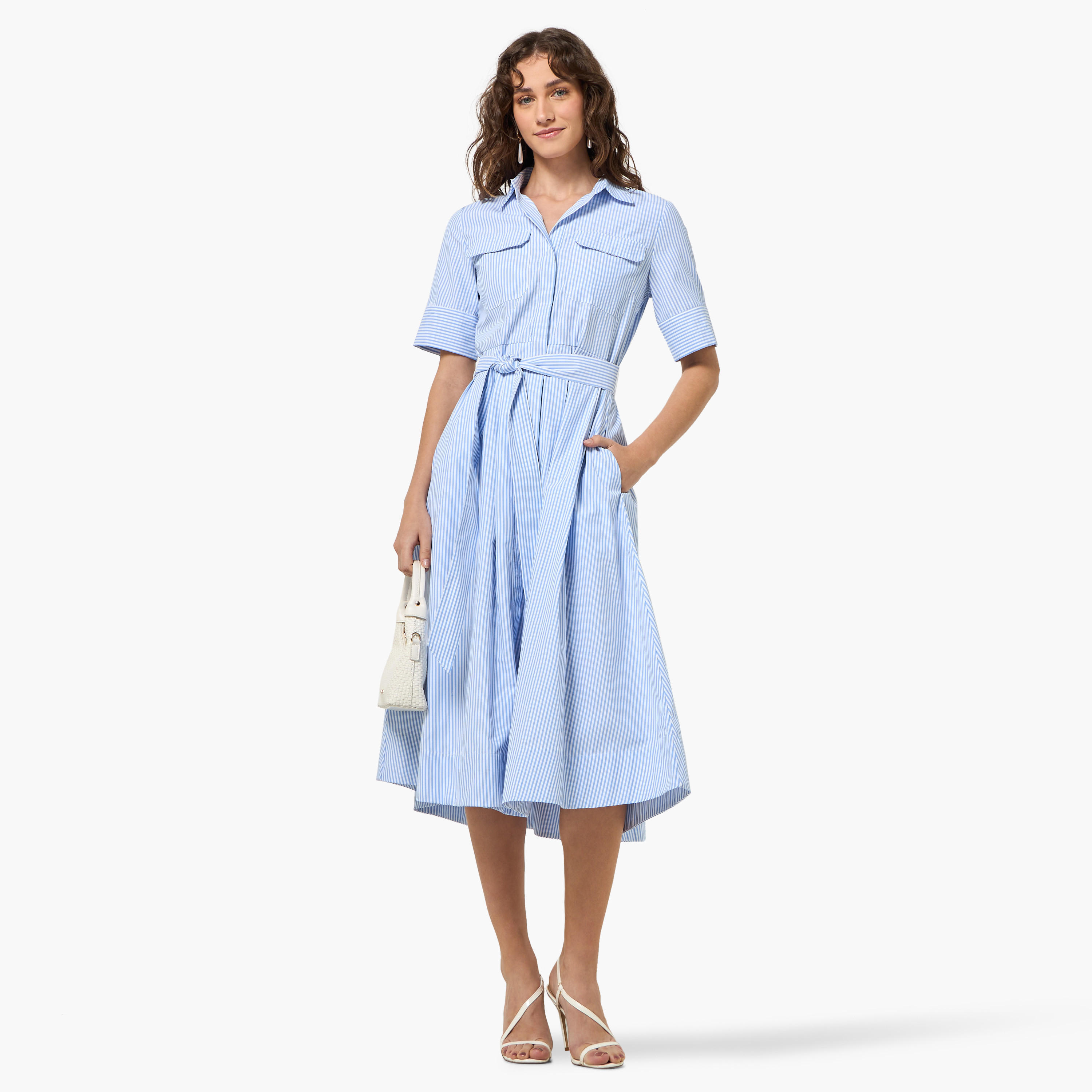 Striped Shirt Style Women Dress with Pockets-women-clothing-dresses-image-3