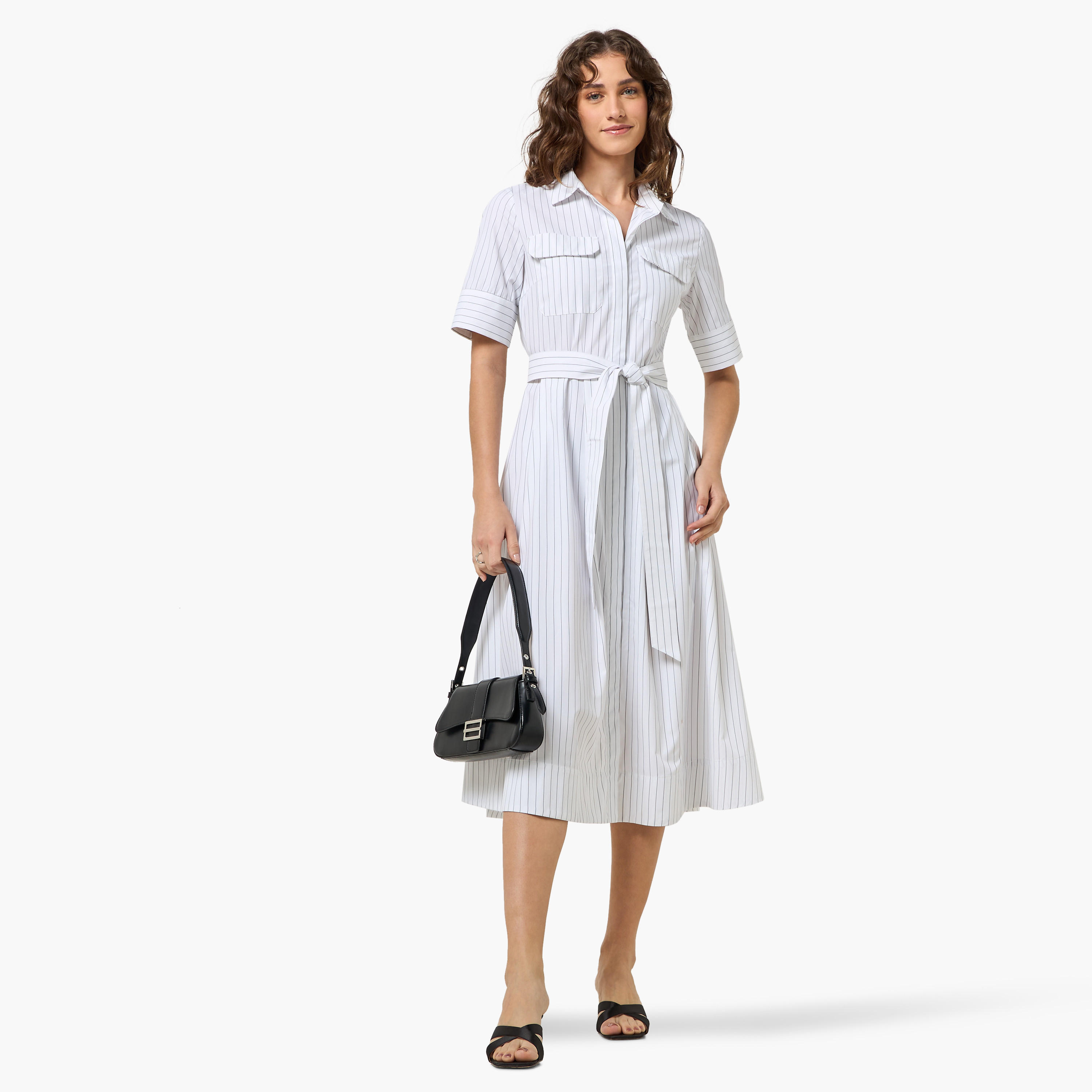 Striped Shirt Style Women Dress with Pockets-women-clothing-dresses-image-3