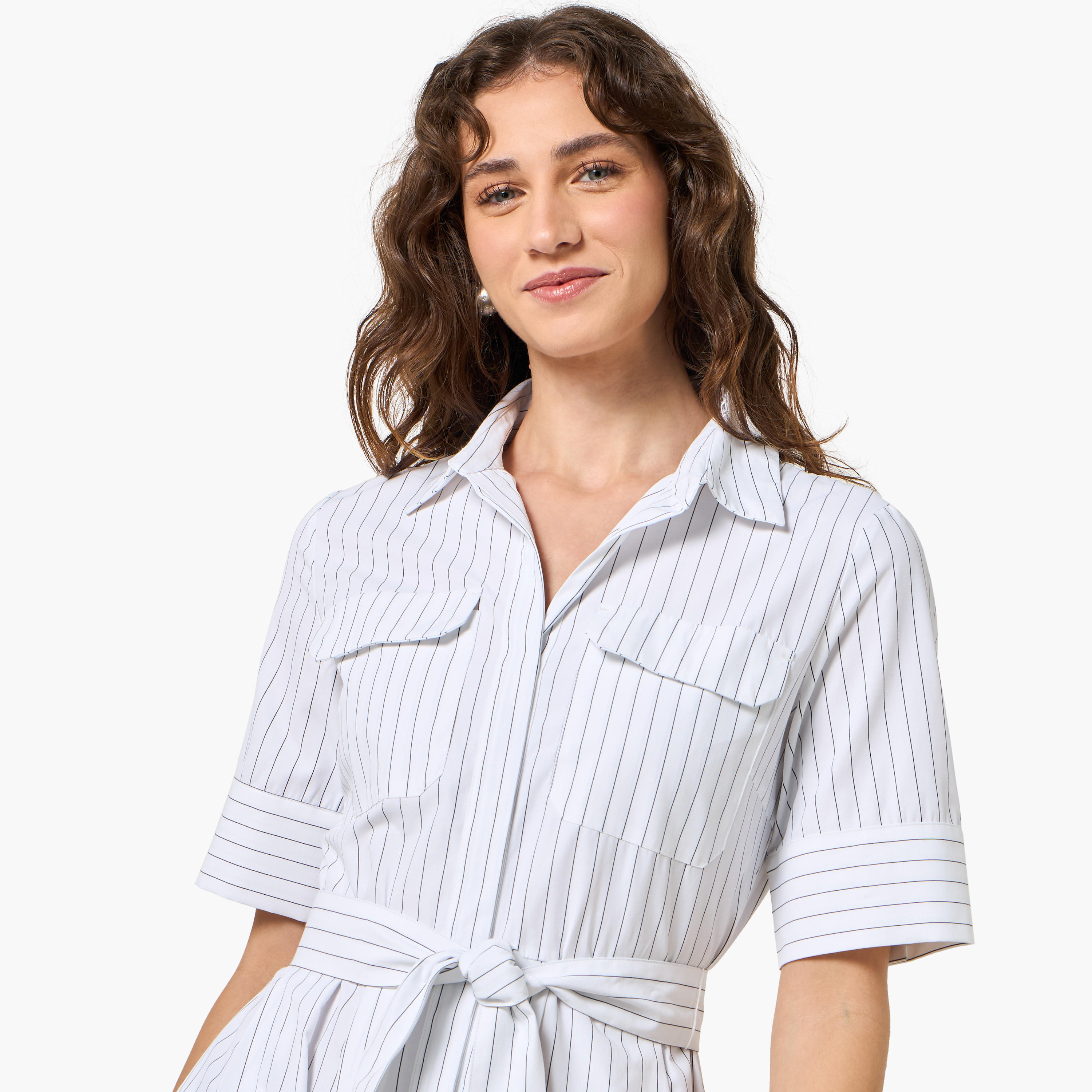 Striped Shirt Style Women Dress with Pockets-women-clothing-dresses-image-5
