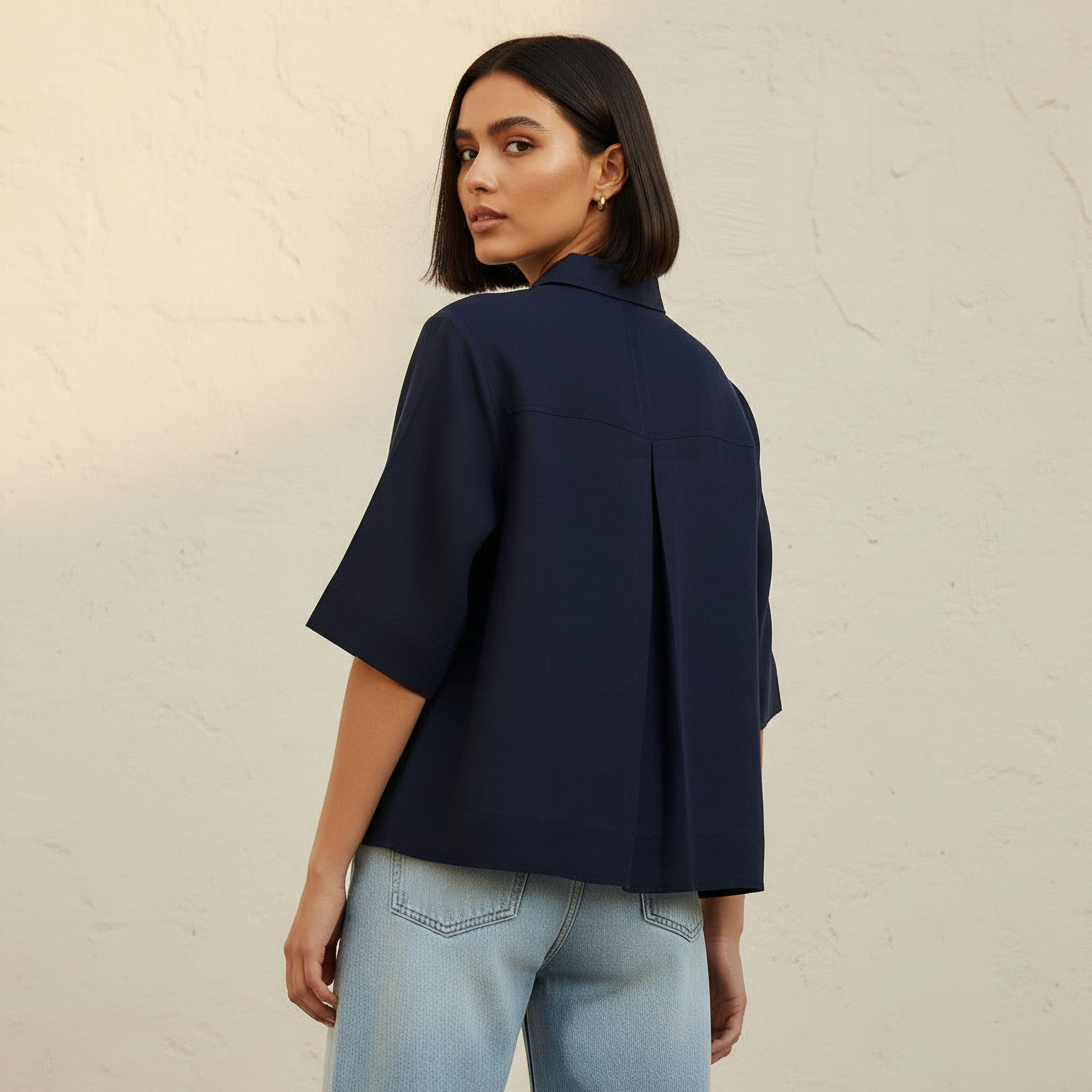 Relaxed Fit Linen Blend Shirt with Collar-women-clothing-shirtsandblouses-shirts-image-4