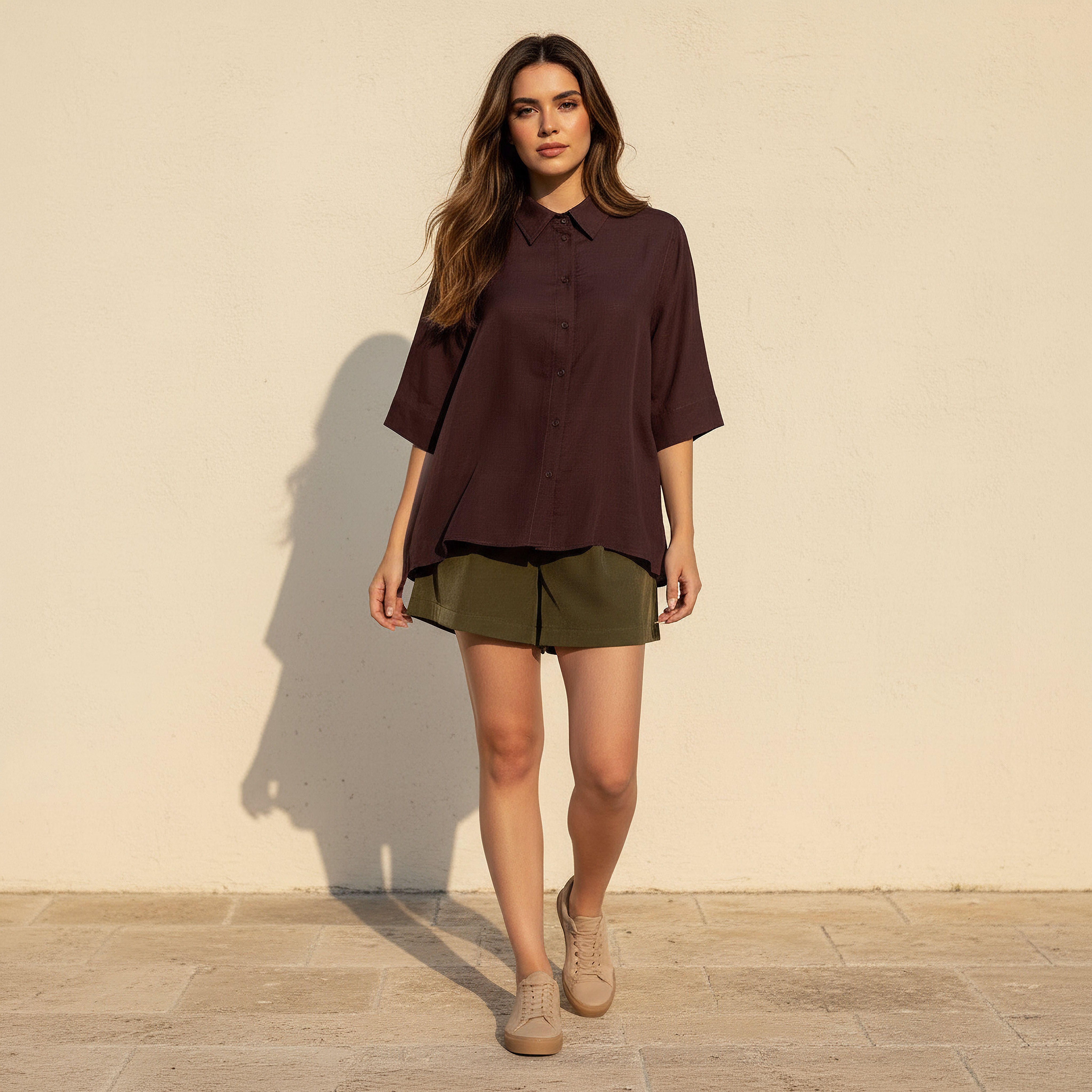 قميص من مزيج الكتان بقصّة مريحة وياقة عادية-women-clothing-shirtsandblouses-shirts-image-3