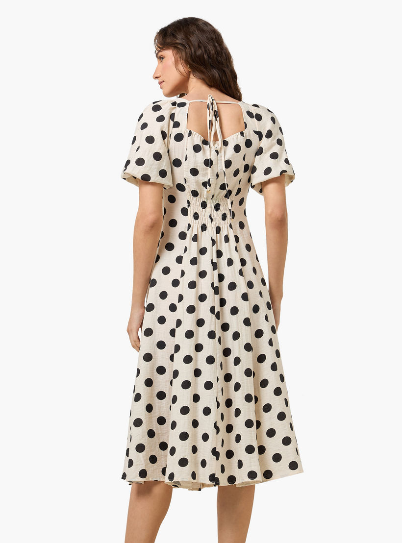 Polka Dot Print A-line Midi Women Dress with Square Neck-women-clothing-dresses-image-4