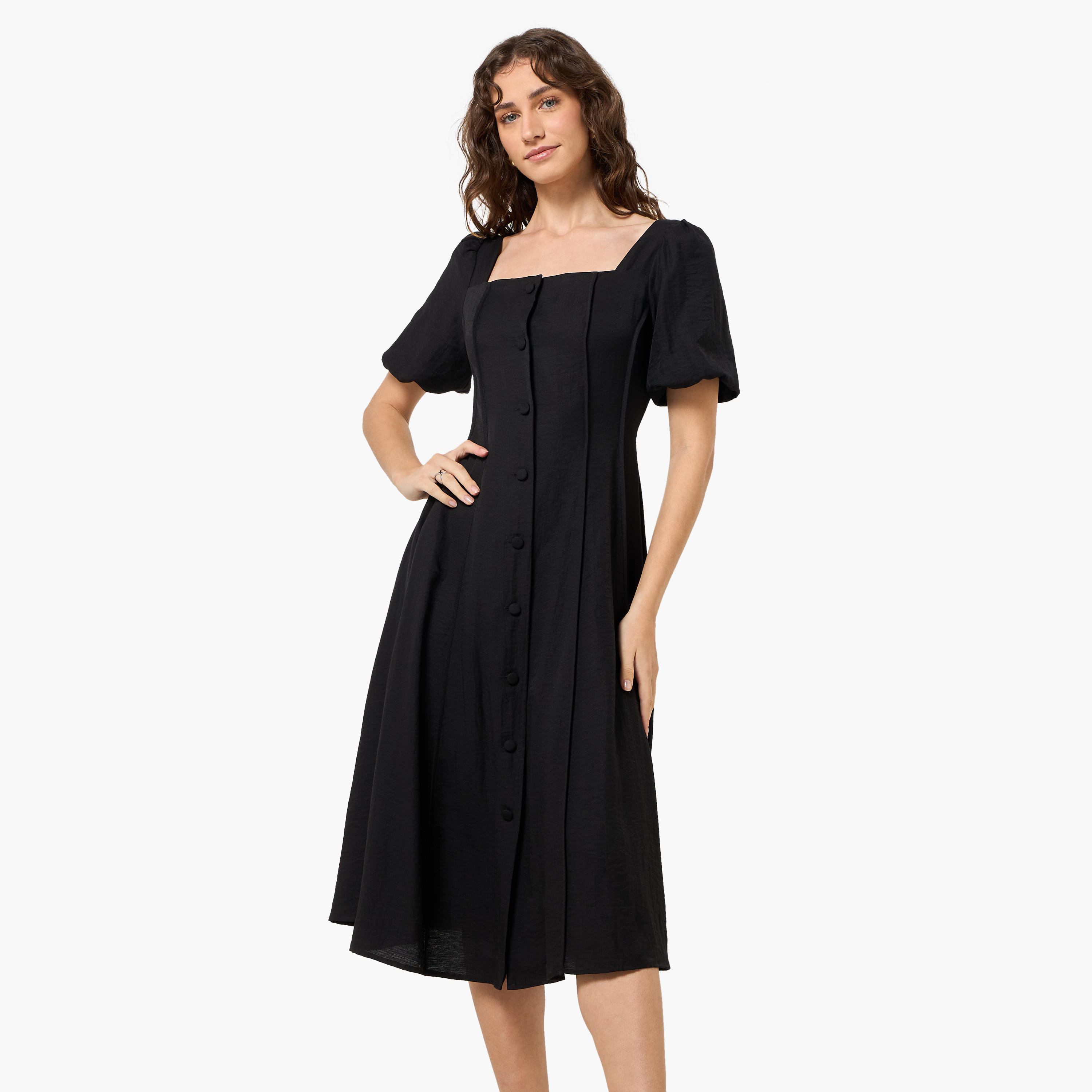 A-line Midi Women Dress with Square Neck-women-clothing-dresses-image-1