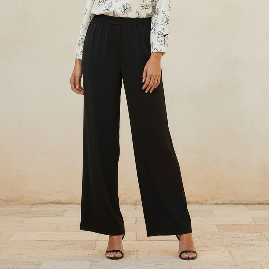 بنطلون بقصة مستقيمة وخصر مطاطي-women-clothing-bottoms-trousers-image-1