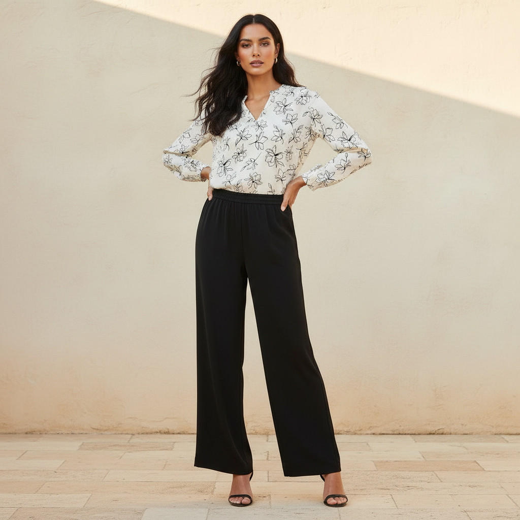 بنطلون بقصة مستقيمة وخصر مطاطي-women-clothing-bottoms-trousers-image-3