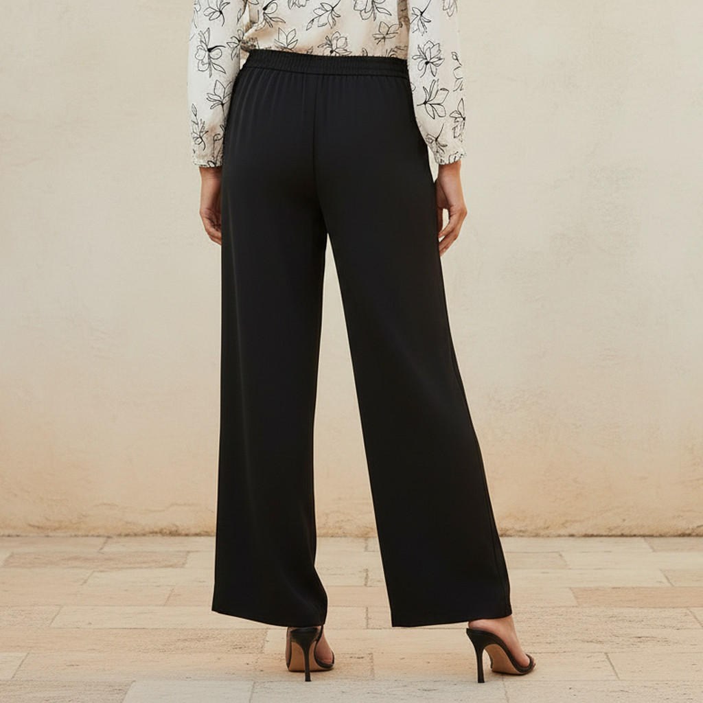 بنطلون بقصة مستقيمة وخصر مطاطي-women-clothing-bottoms-trousers-image-4