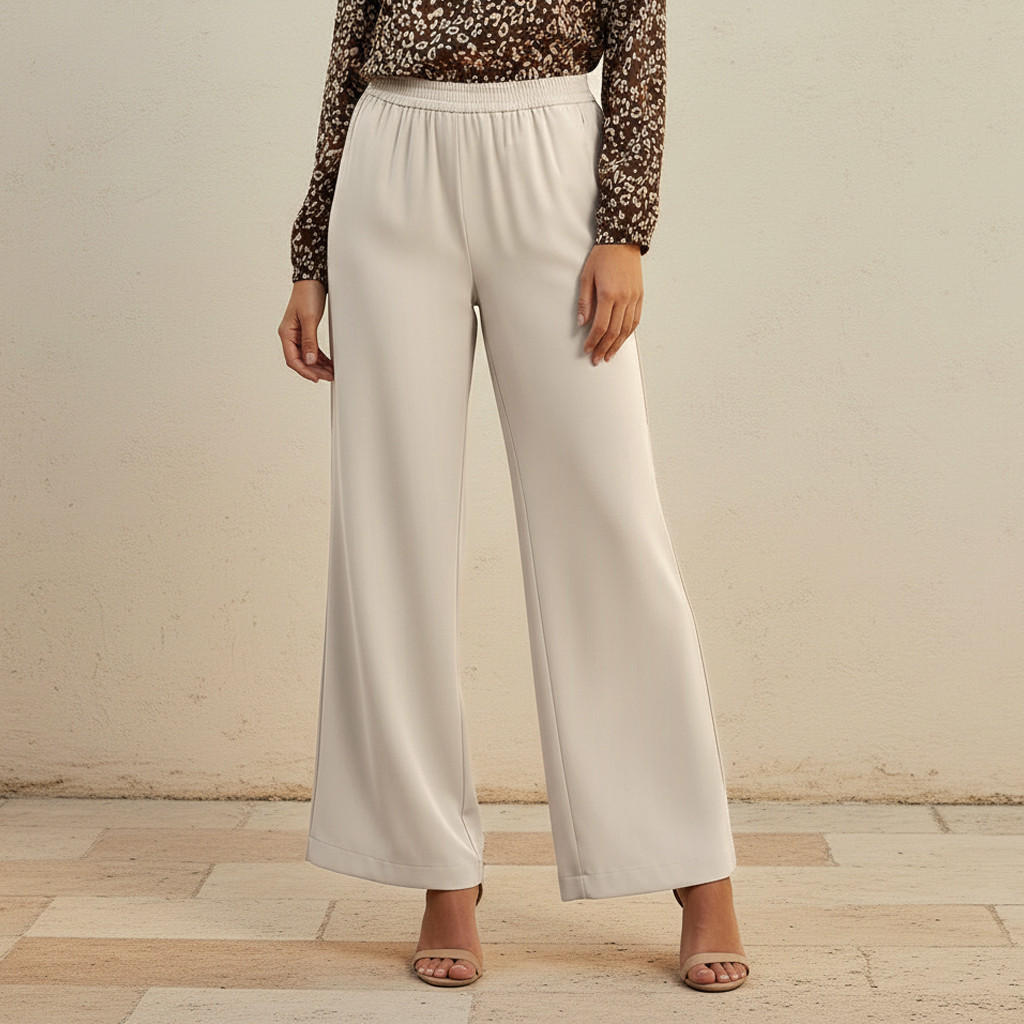 بنطلون بقصة مستقيمة وخصر مطاطي-women-clothing-bottoms-trousers-image-4