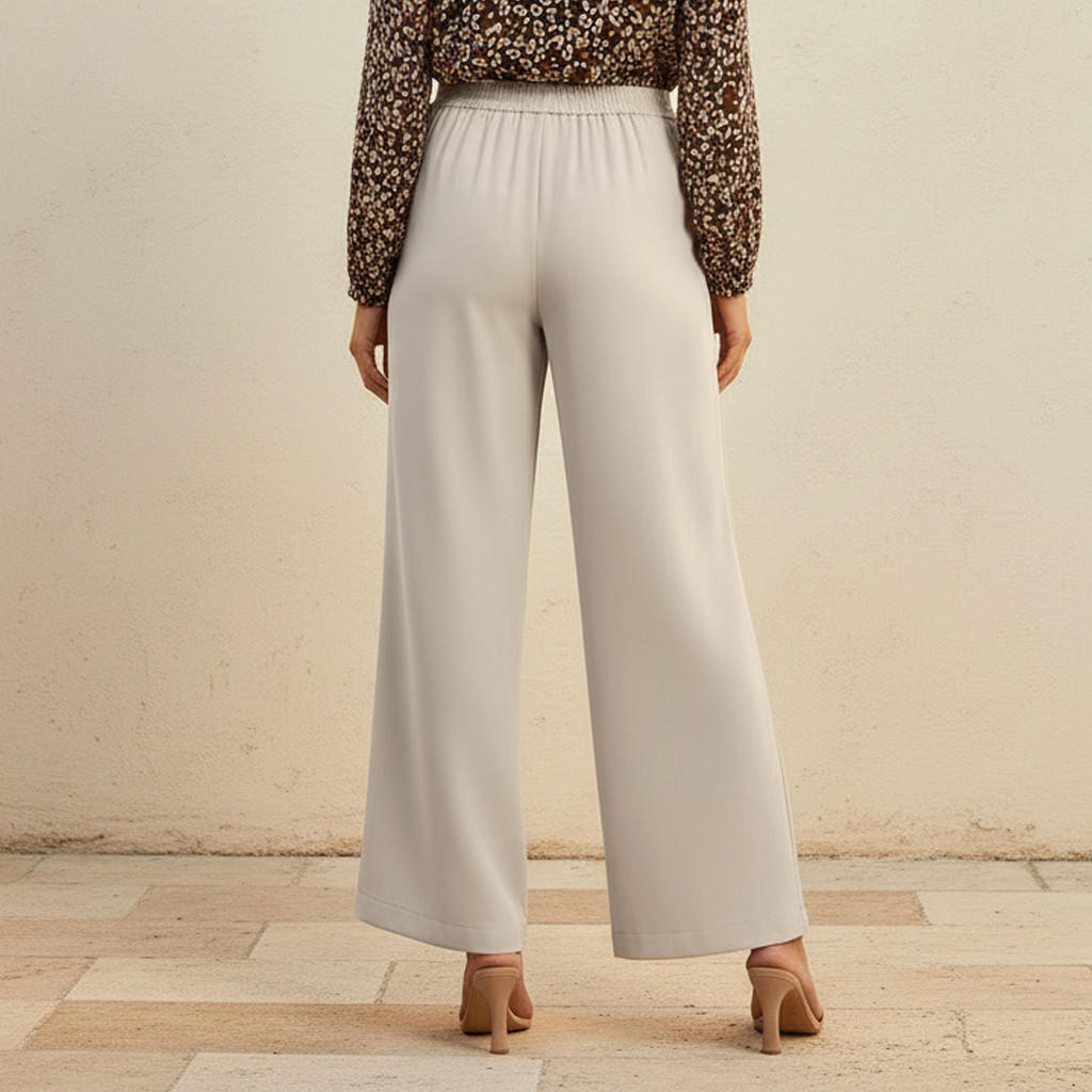 بنطلون بقصة مستقيمة وخصر مطاطي-women-clothing-bottoms-trousers-image-1