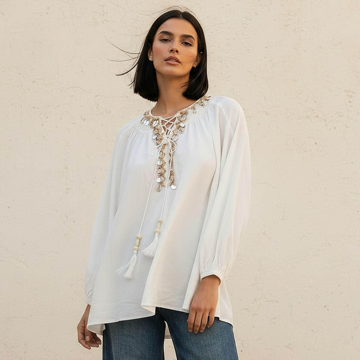 بلوزة فيسكوز مزيّنة بقصّة مريحة-women-clothing-shirtsandblouses-blouses-image-1