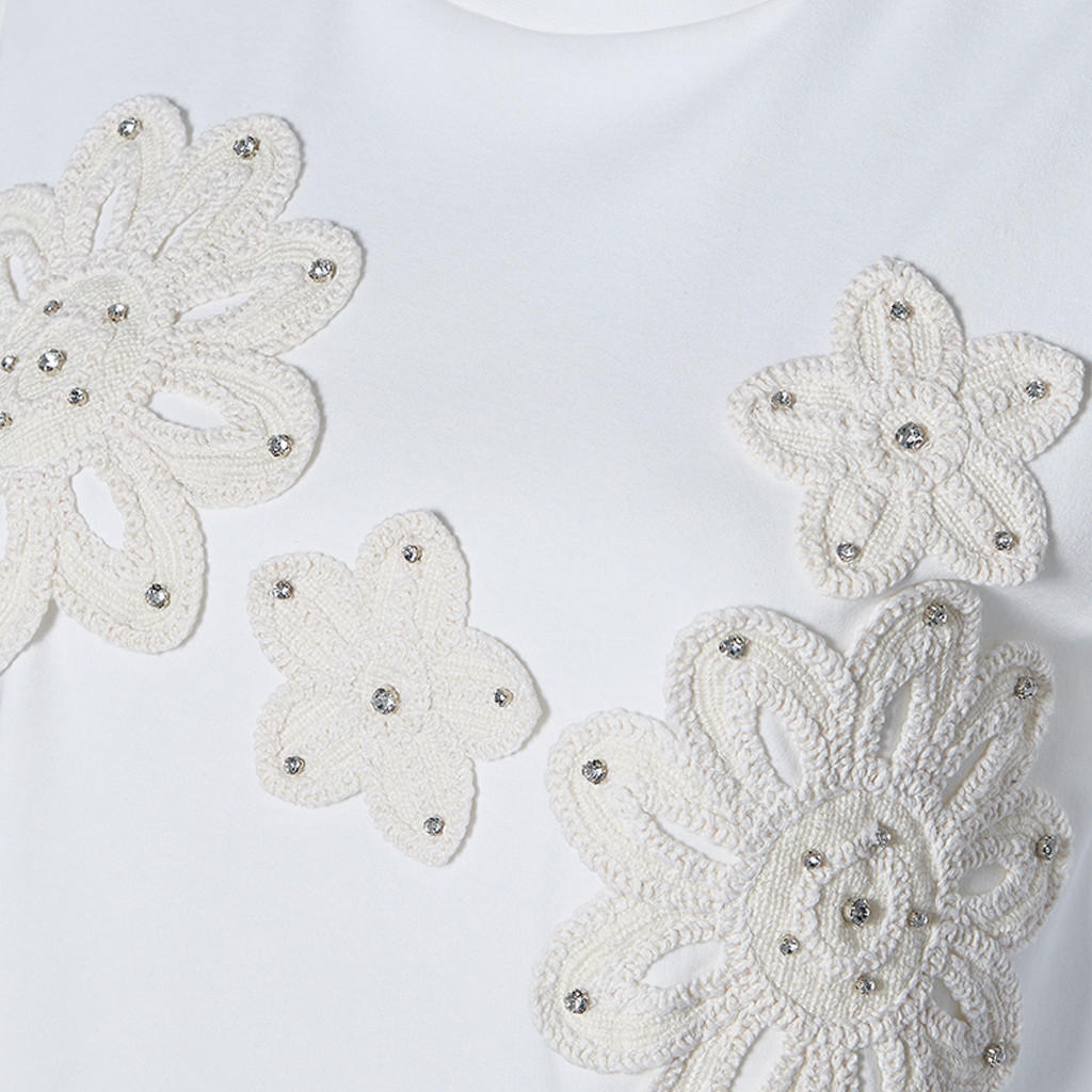 Relaxed Fit T-shirt with Crochet Floral Embellishment-women-clothing-tshirts-image-2