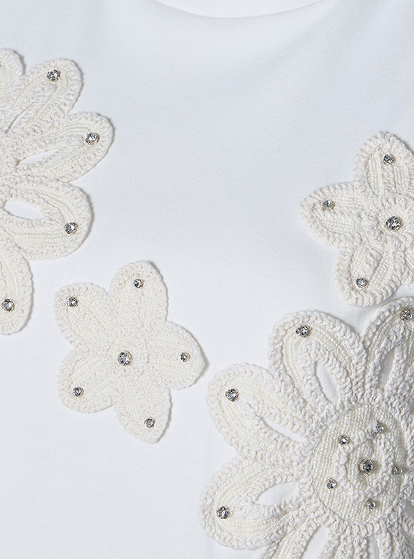 Relaxed Fit T-shirt with Crochet Floral Embellishment-women-clothing-tshirts-image-2